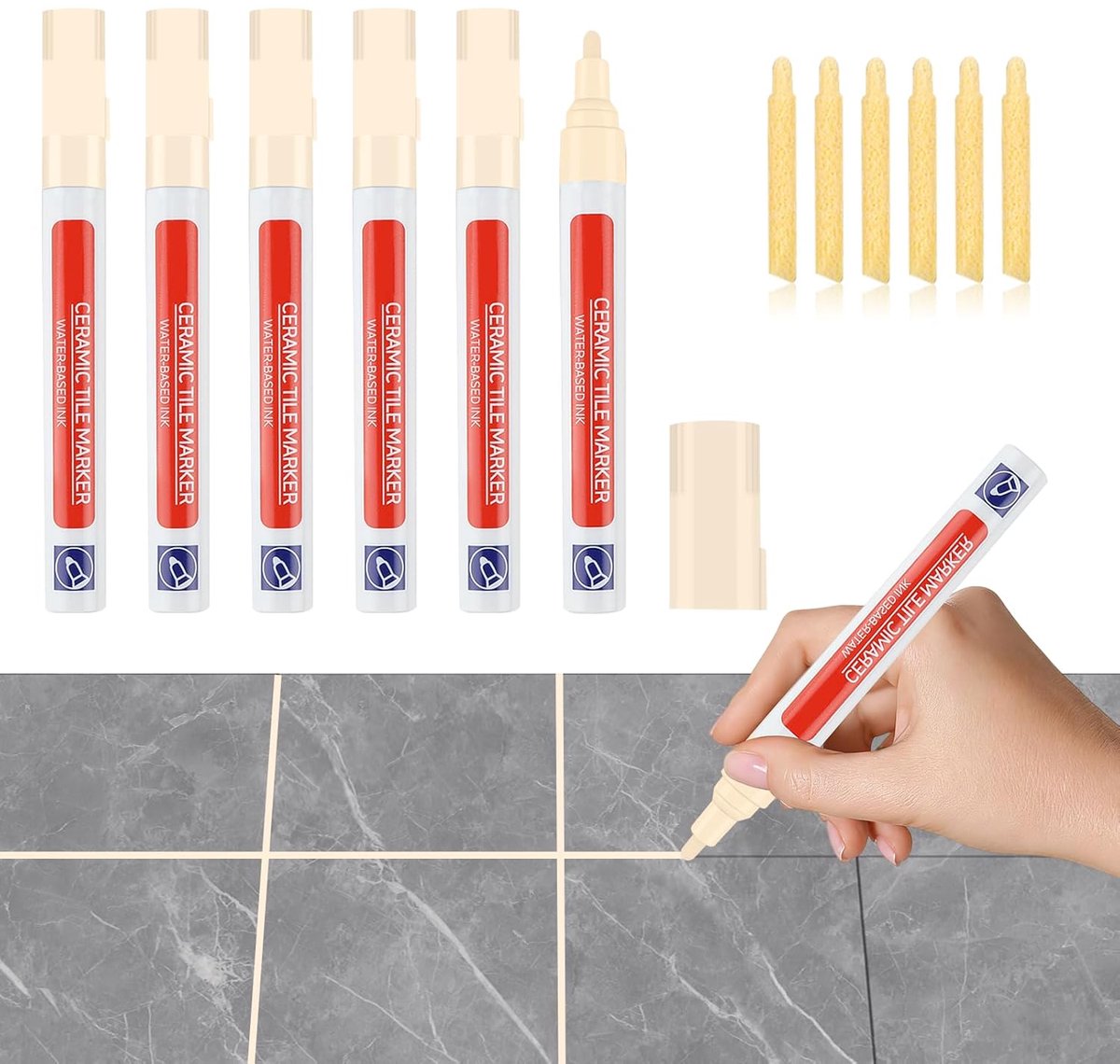 Grout pen set van 6 - beige - waterproof - vernieuw jouw voegen snel en eenvoudig - SnelShoppen