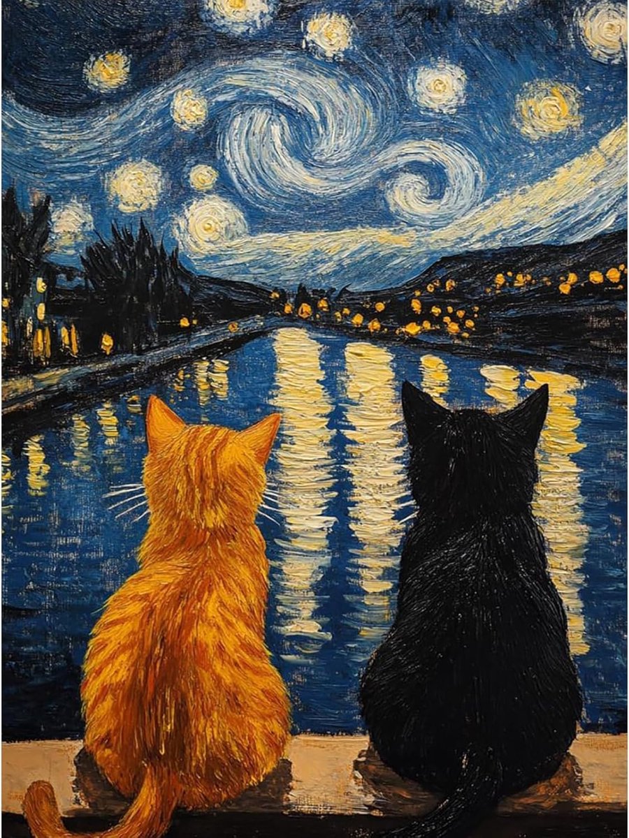 Diamant schilderij 30 x 40 cm - sterrenhemel met katten - 5D diamantschilderen - ontspannende hobby voor volwassenen - SnelShoppen