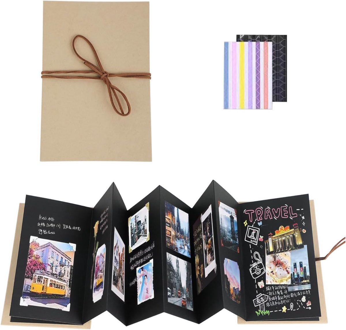 Fotoalbum 5 inch - hoogwaardig canvas - zwart papier - ideaal voor polaroids - SnelShoppen