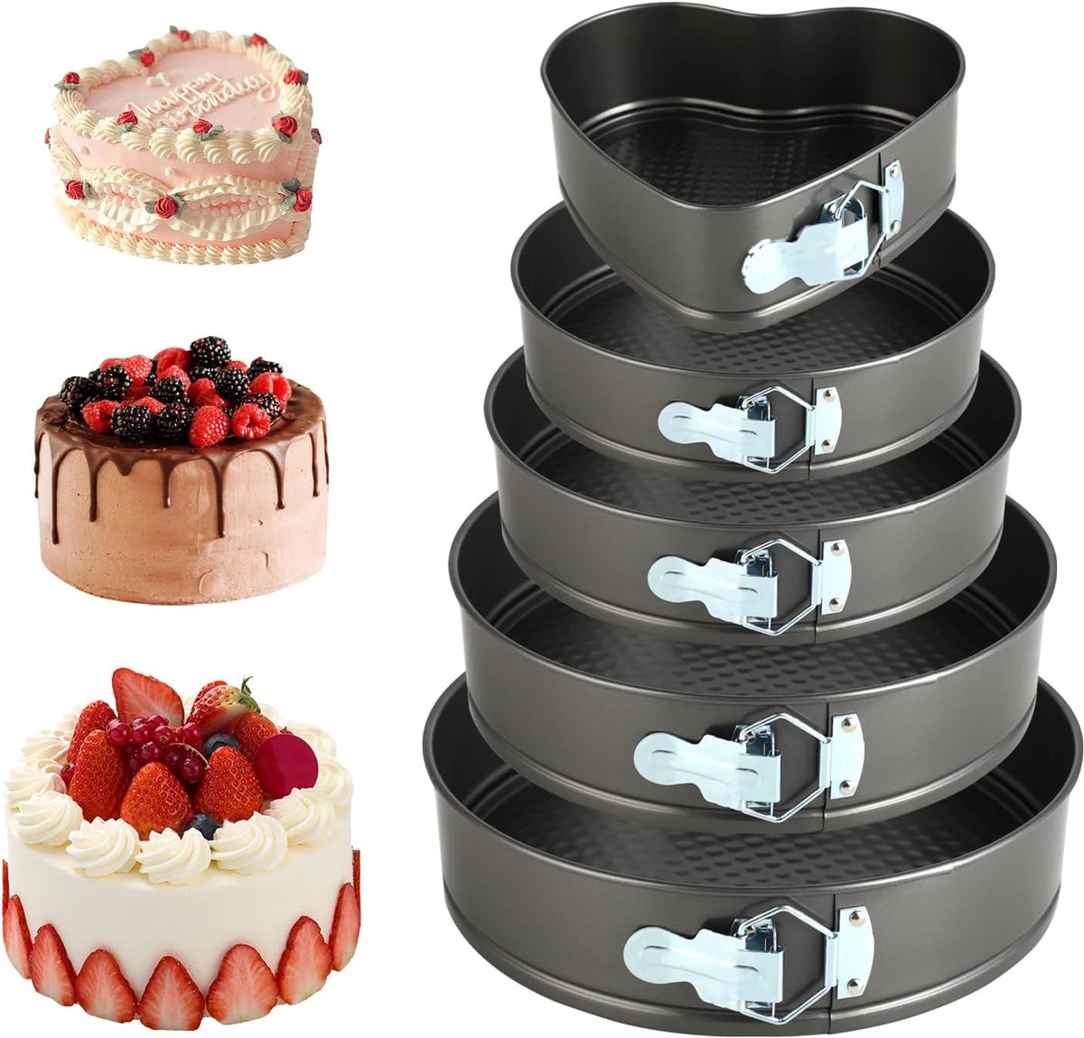 Springvormpannen set 20/22/24/26/28 cm - Stalen bakvorm - Antiaanbaklaag - Perfect voor taarten - SnelShoppen