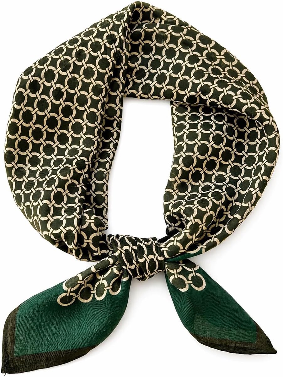 Zijdezachte Sjaal 65 x 65 cm - Groen Geometrisch Patroon - Lichtgewicht Halssjaal - Perfect voor dagelijks gebruik - ShopVlot