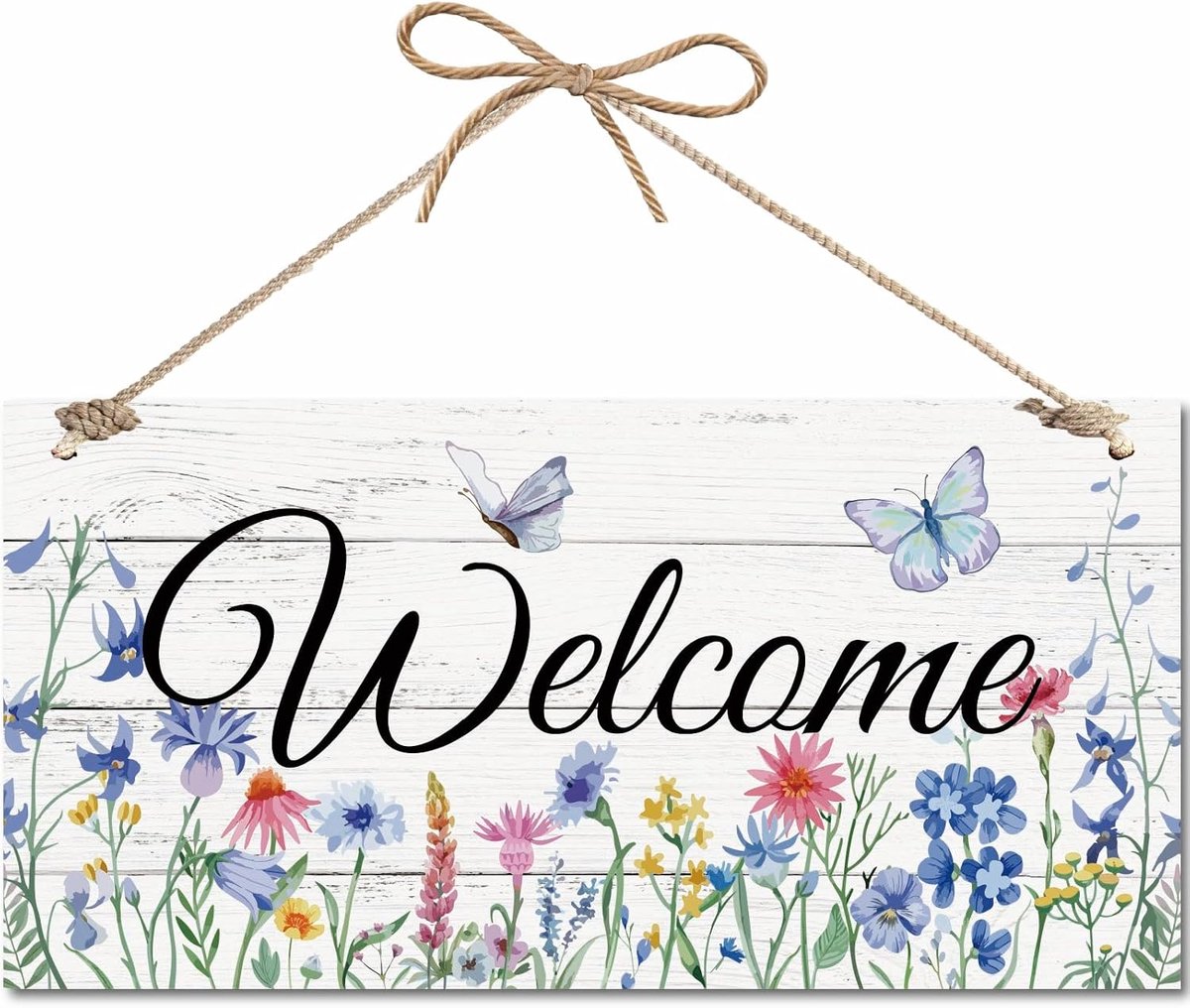 Welkom hangend bord voordeur tuin tuin opknoping decor muur display houten plaquette rustiek deurbord vintage retro huisdecoratie cadeau voor vrienden familie housewarming feest 30,5 x 15,5