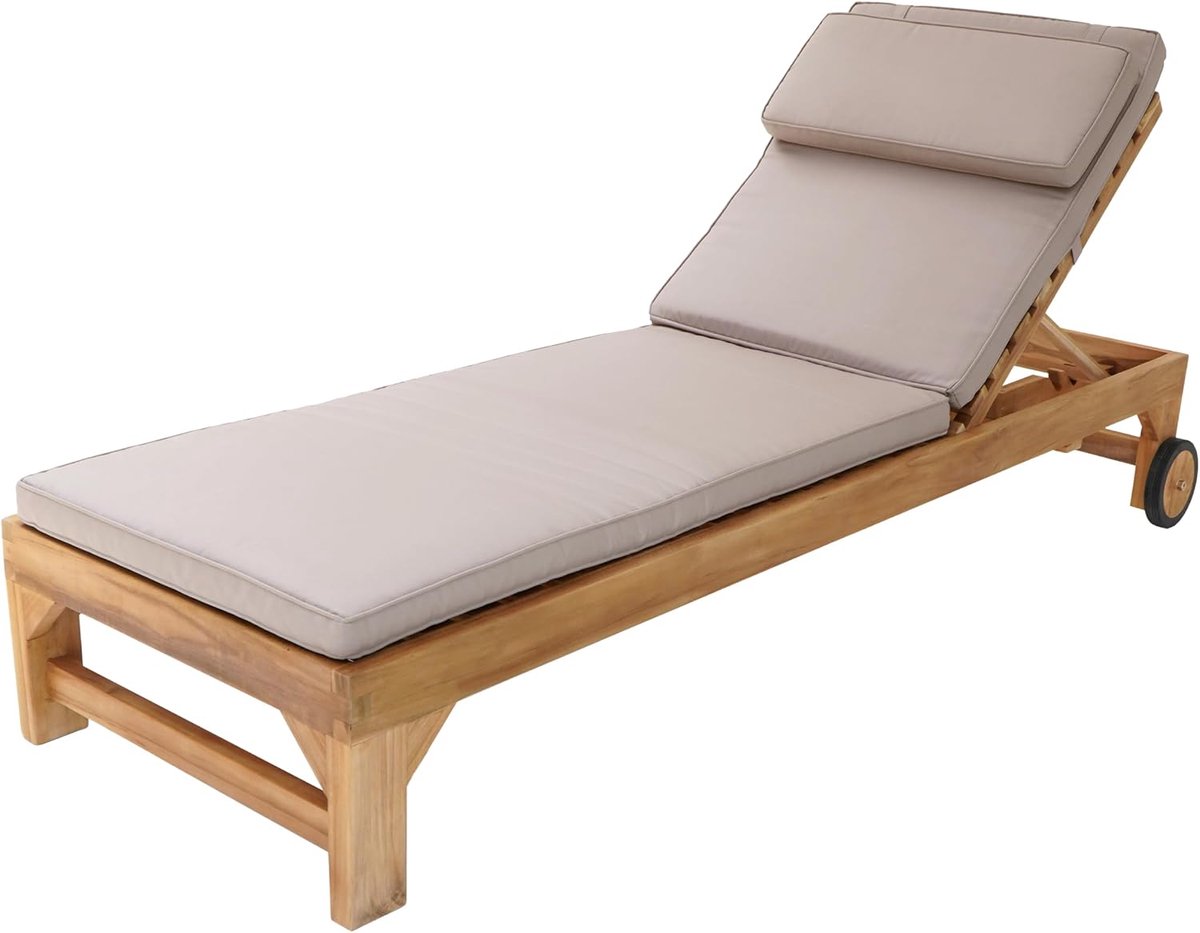 Rama ligbed van Teak Hout met kussen | Lounger verstelbaar in 4 standen | Zonnebed voor buiten/tuin