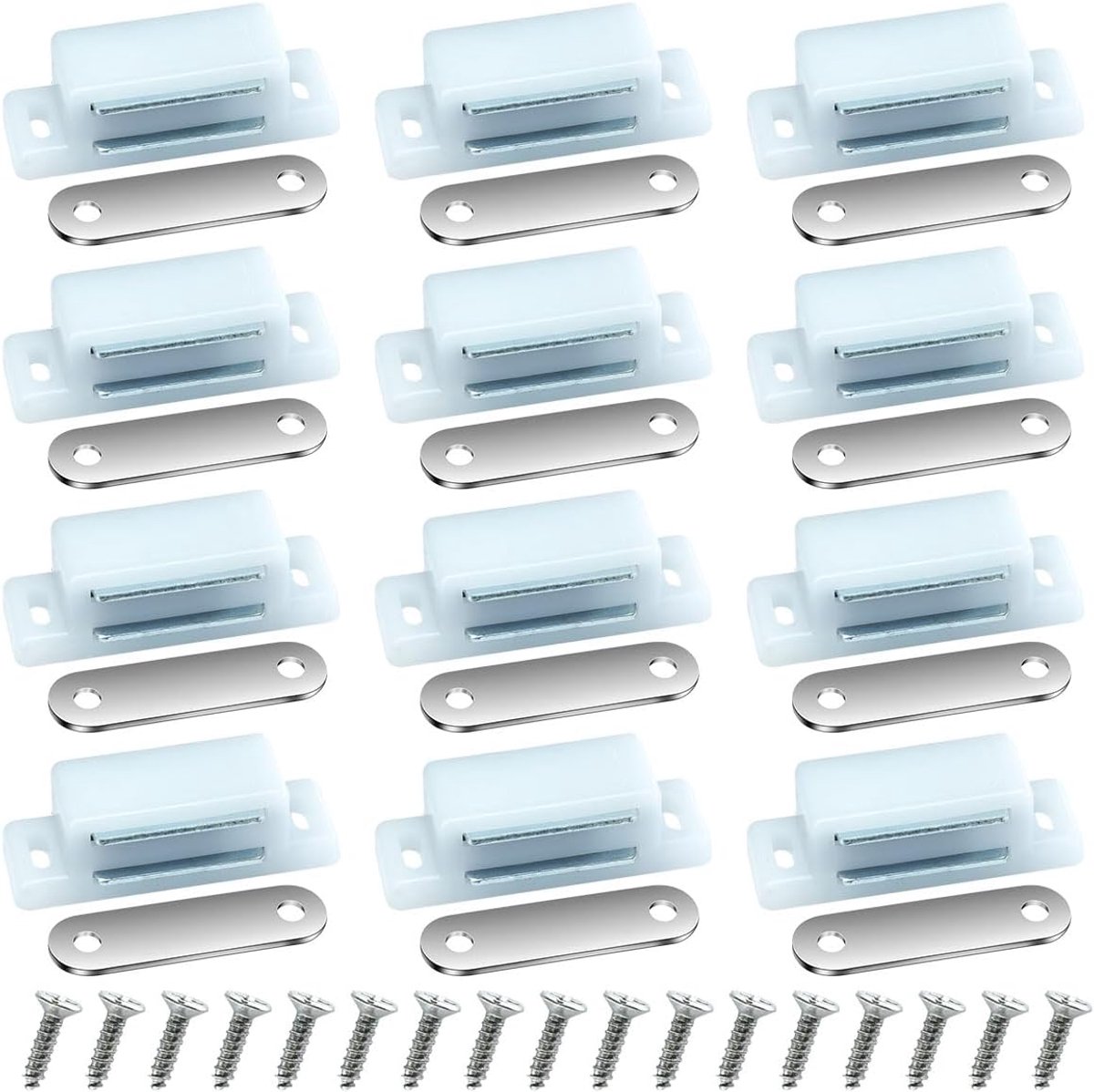 12 stuks sterke magnetische deursluiters, wit, magneetsnapper voor kastdeuren, meubels en laden met schroeven, extra sterke magneetsluiting voor veilige sluiting, wit