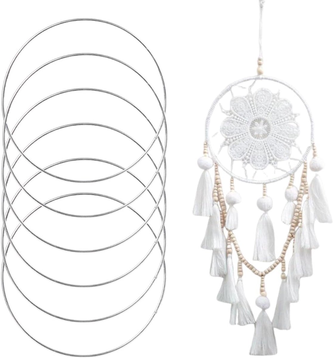 20 cm witte metalen cirkel, 6 stuks, metalen ring, metalen hoepel voor het ophangen van dromenvangers, draadringen, bruiloftskransen, wanddecoraties, bloemenhoepels