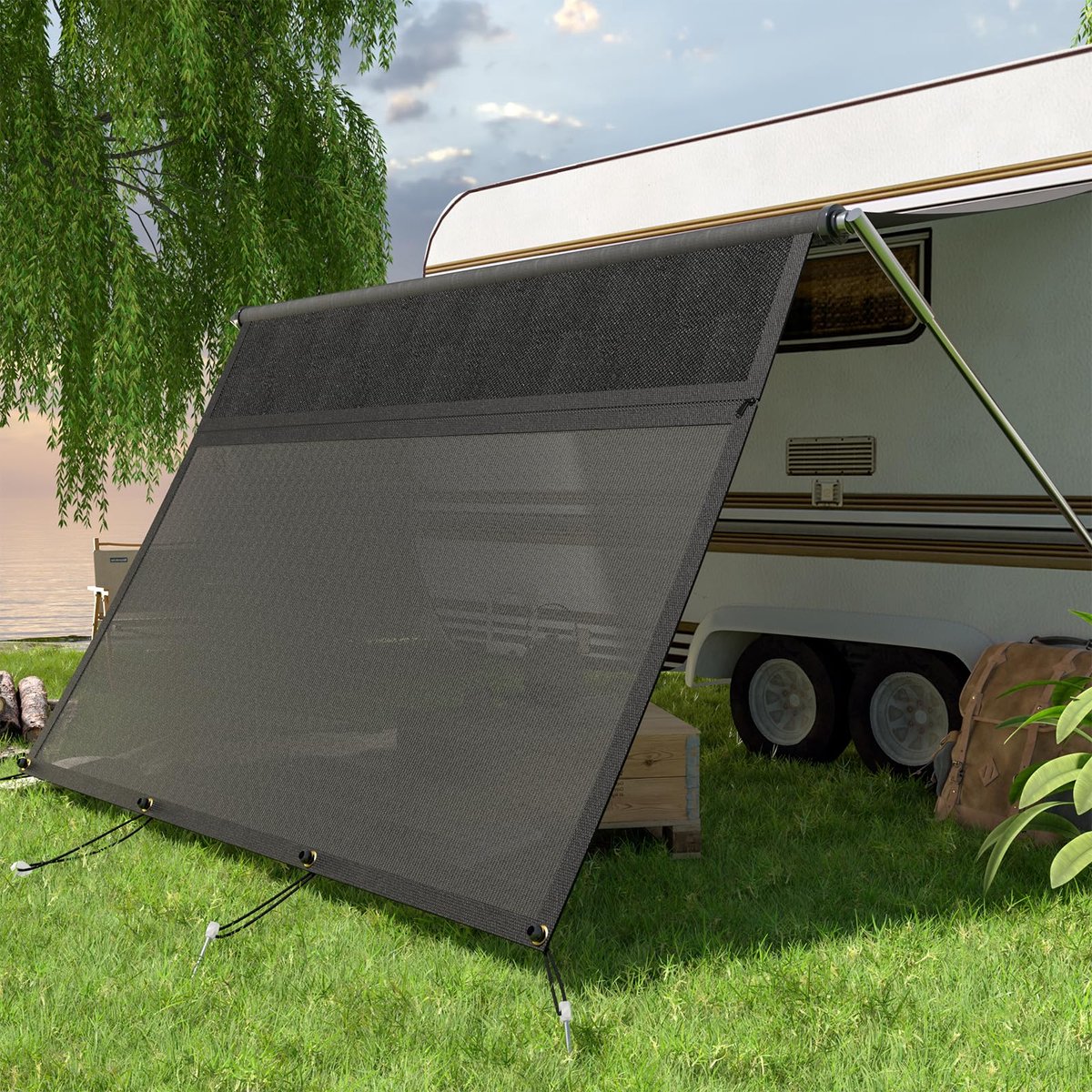 Camperluifel 2,2 m hoog - verstelbaar panoramavenster - zon- en inkijkbescherming - complete kit - SnelShoppen