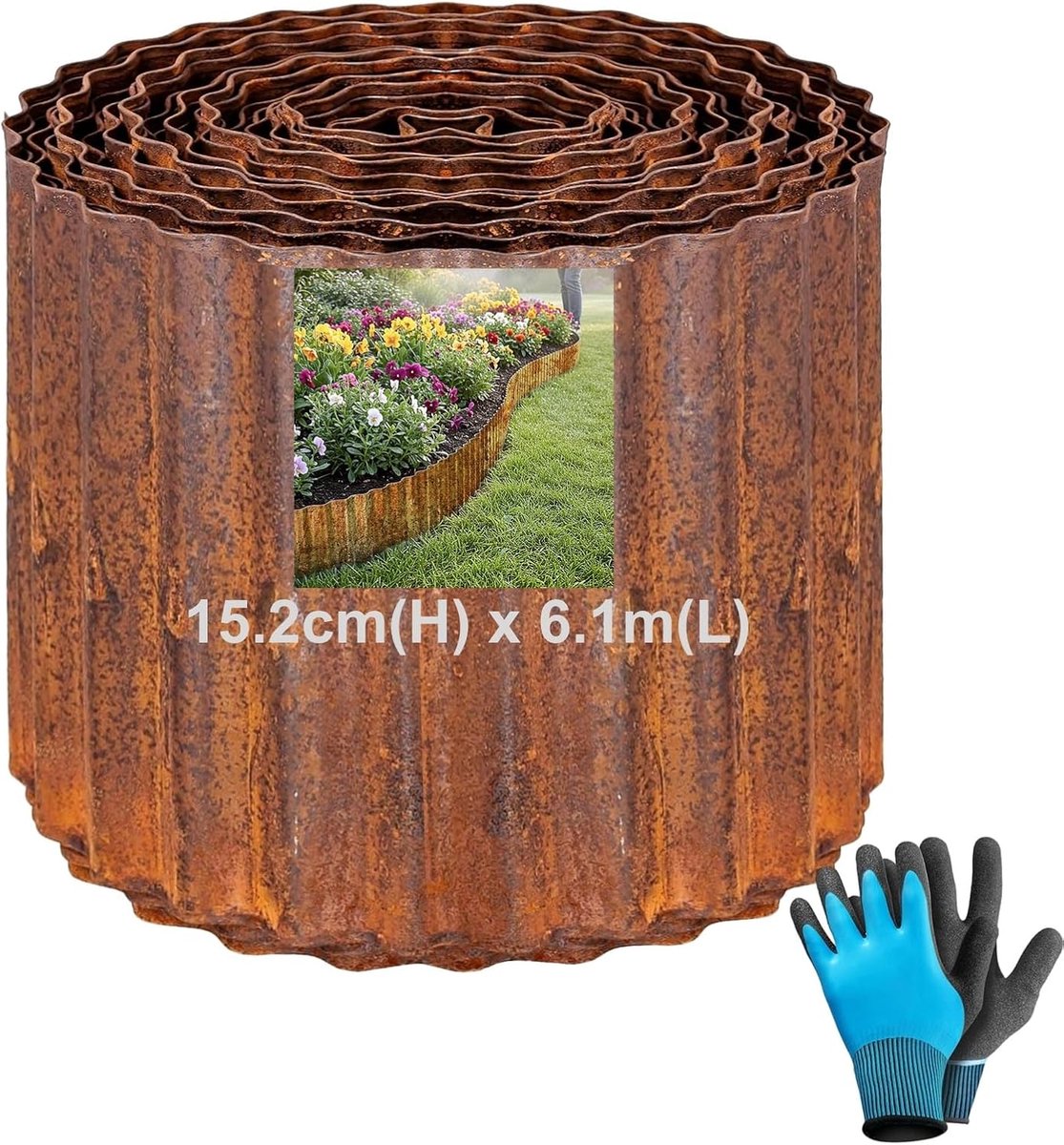 Gazonrand van cortenstaal, 6,1 m, gazonrand van metaal, 15,2 cm hoog, bloembed omranding met rooster, eenvoudige montage, bloembedrand met rooster voor bloembedden, tuinpaden