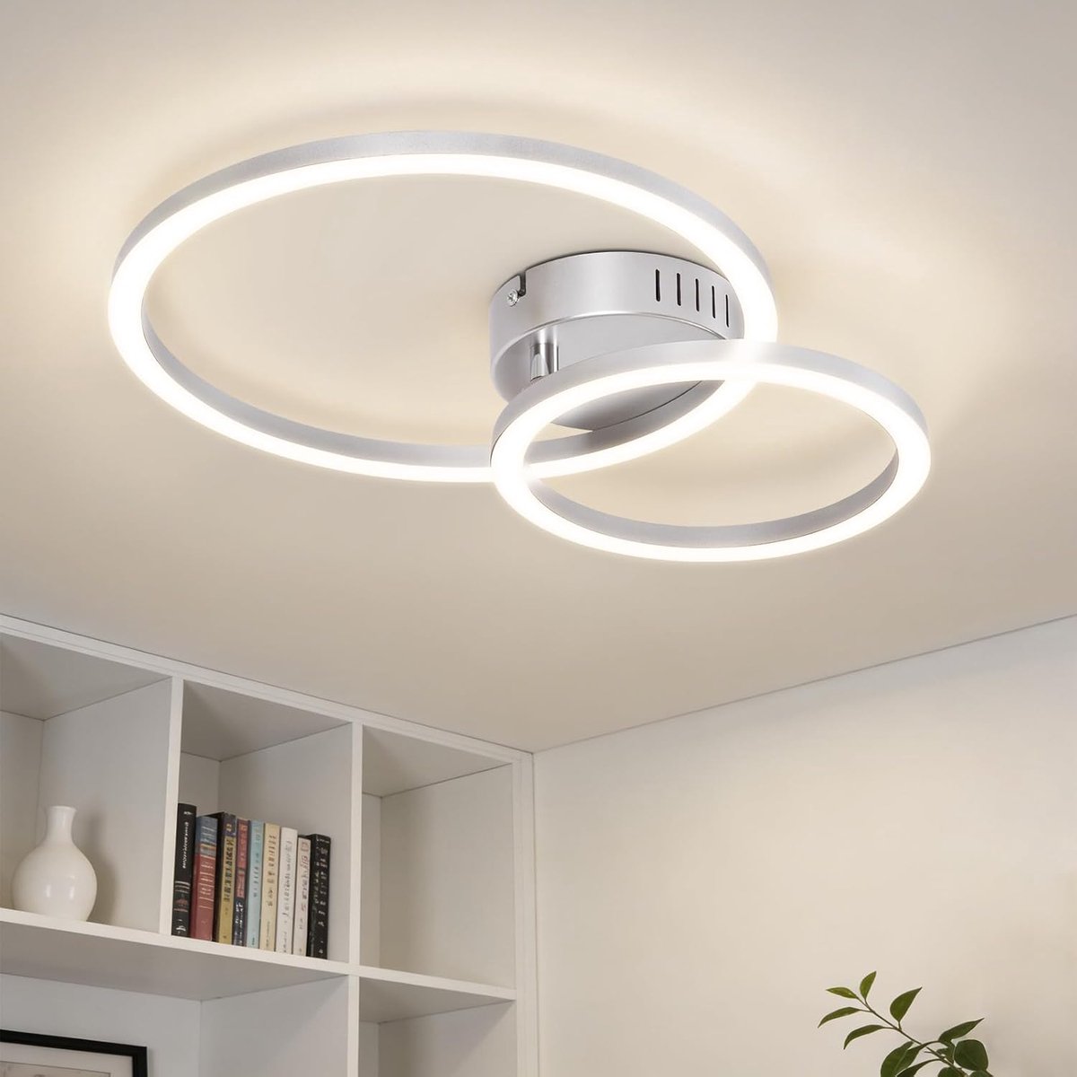 LED-Plafondlamp, Ronde Plafondlamp 23W, 3100LM, Neutraal wit | 4000K, Modern dubbel Ringontwerp, Ideaal voor hal, Slaapkamer, Keuken en Woonkamer, lengte 40cm, Zilver