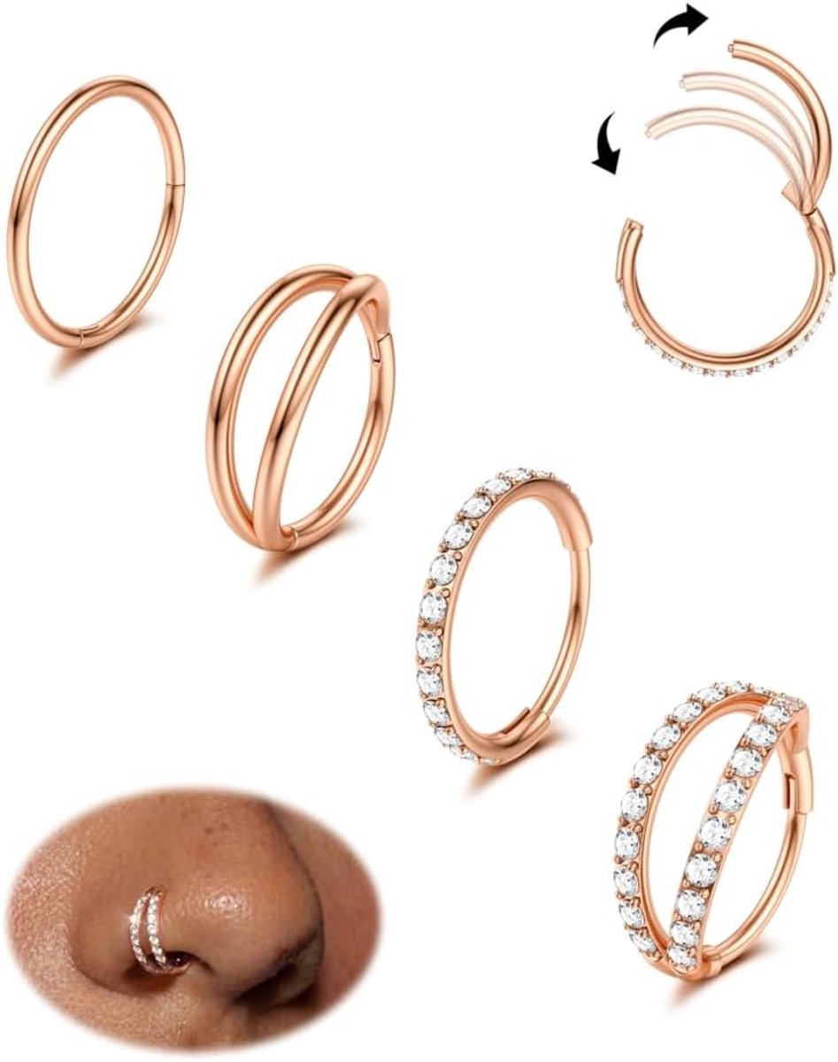 Ringen 18G, Neusring Roestvrij Staal, Helix Ringen, Daith Rings, Septum Ringen, Conch Ring, Rook Rings, Nose Ring Piercing voor Dames Heren Goud Zilver Kleur 8 mm 10 mm