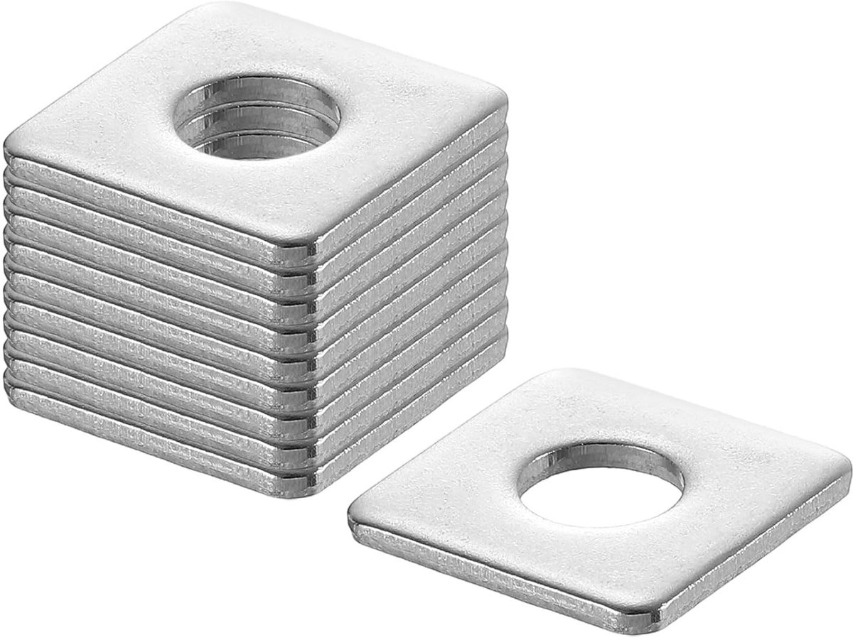 Vierkante sluitringen, M8 x 20 x 20 x 2 mm, 304 roestvrij staal, afdichtringen, zilverwit, vierkante schijven, platte sluitringen voor schroeven, moeren, schroefdraadstang