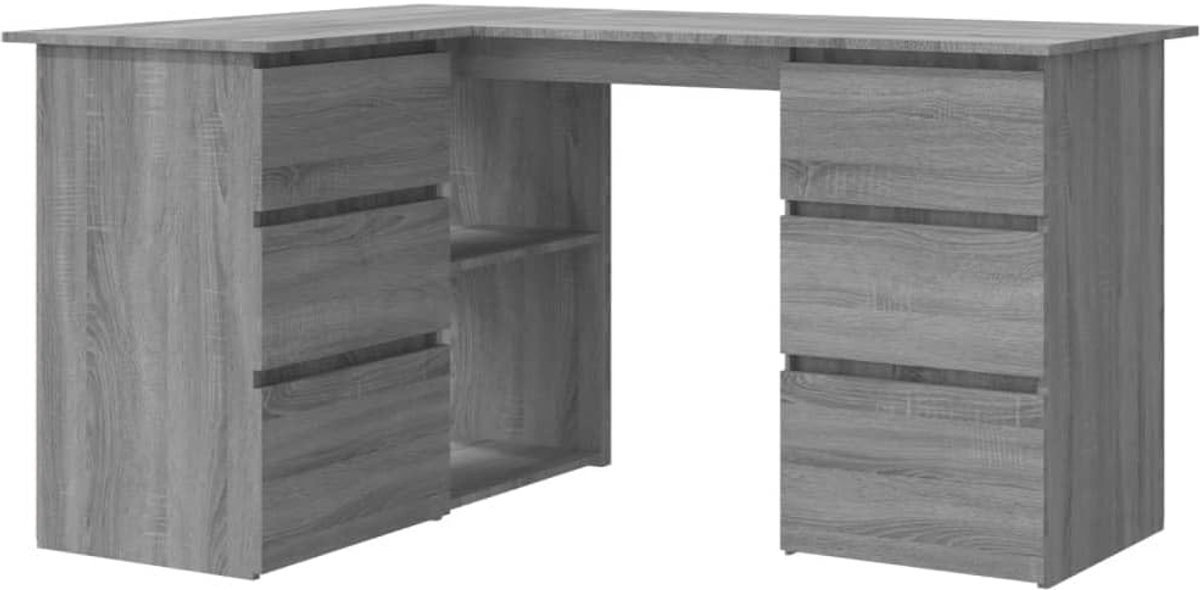 Hoekbureau met 4 lades - Grey Sonoma - Compact design - Ideaal voor thuiswerk - SnelShoppen
