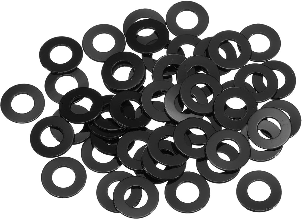 Platte schijven, platte schijf, 6 mm ID, 12 mm OD, 0,5 mm dik, kunststof afstandhouders voor schroeven, bouten, tuinkraan, sanitaire reparatie, zwart