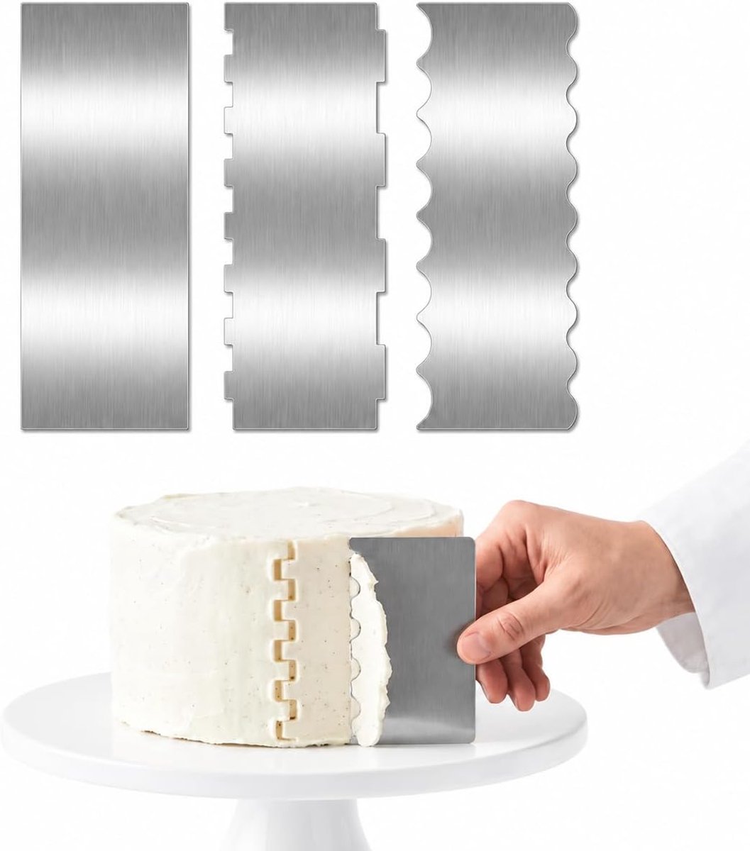 3 Stuks Spatel Bakgerei RVS 22 x 7,8 cm Set (B) | 6 patronen voor taartdecoratie, geschikt voor crème, mousse en glazuur, glad en precies resultaat