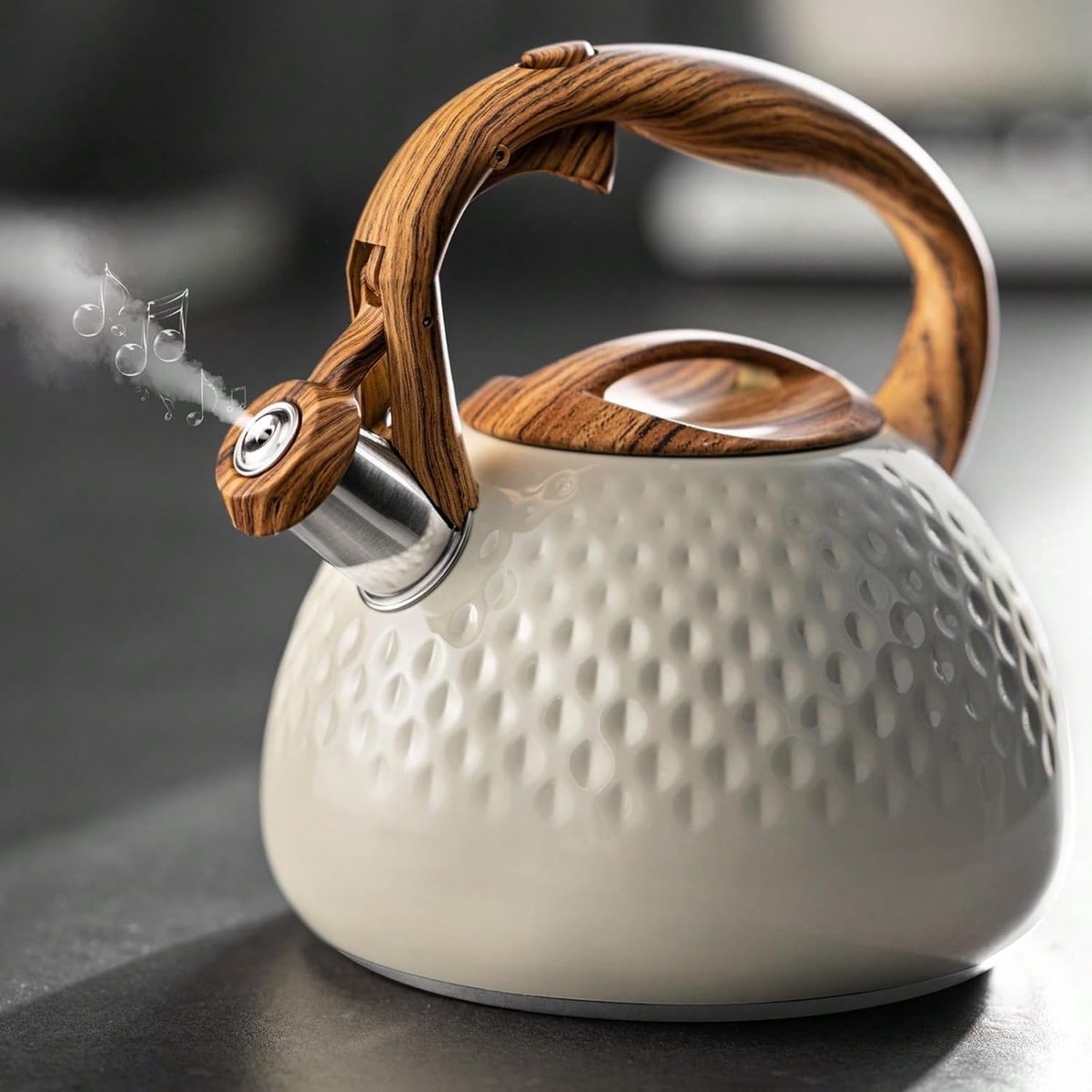 2,7/3 liter, houten patroon, handvat, luid fluitje, voedselveilige roestvrijstalen pot, anti-heet handvat, anti-roest, geschikt voor alle warmtebronnen