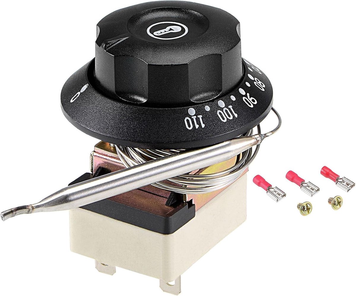 Sourcing map 1NO 1NC 250 V 16 A 30-110 C temperatuurregelaar, capilarthermostaat voor oven, koelkast, verwarming, 2 m, met 2 schroeven en 3 krimpklemmen