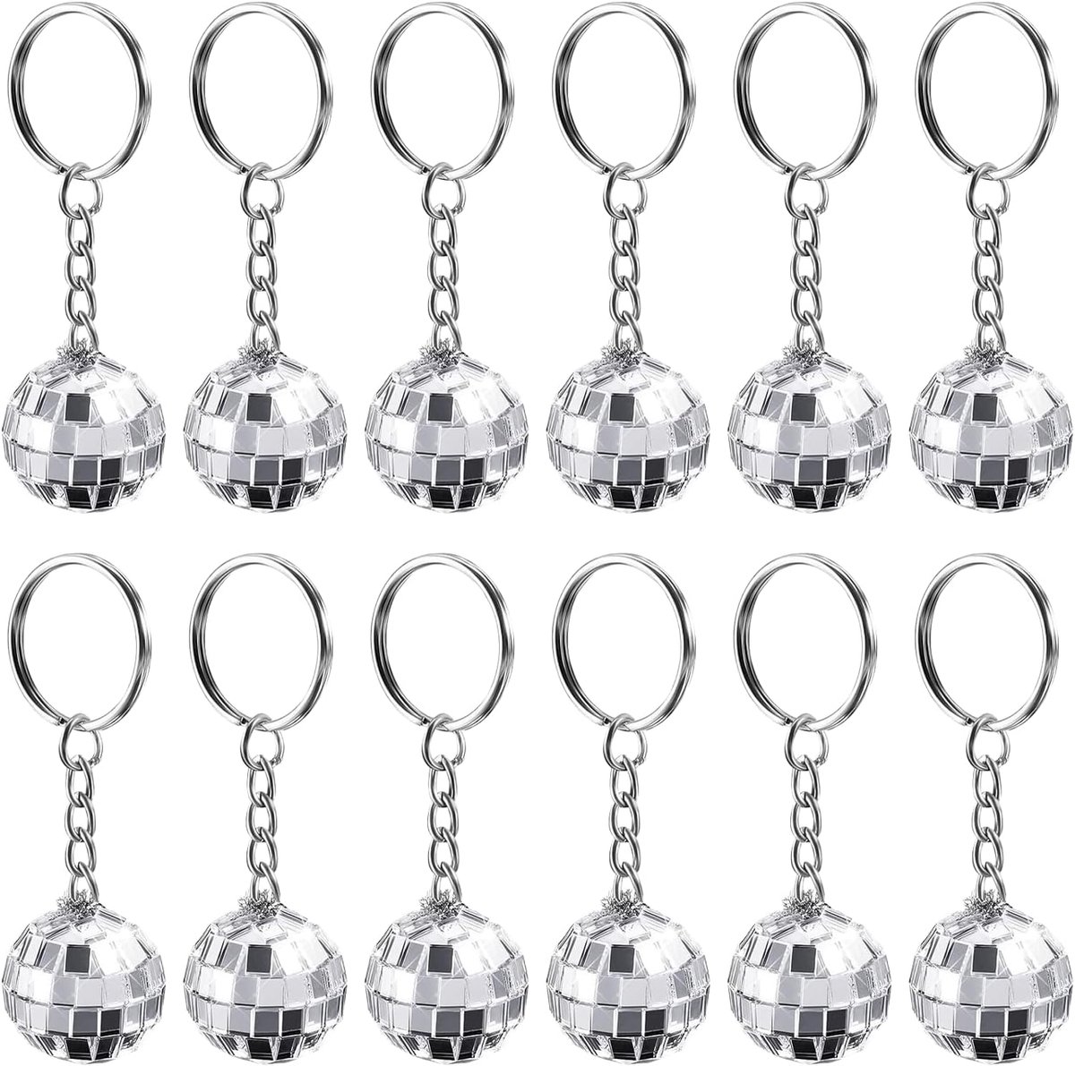 12 STKS Mini Disco Ball Sleutelhanger,Zilveren Disco Spiegel Bal Sleutelhangers Party Tassen Vulstoffen, 12 stuks., Eén maat