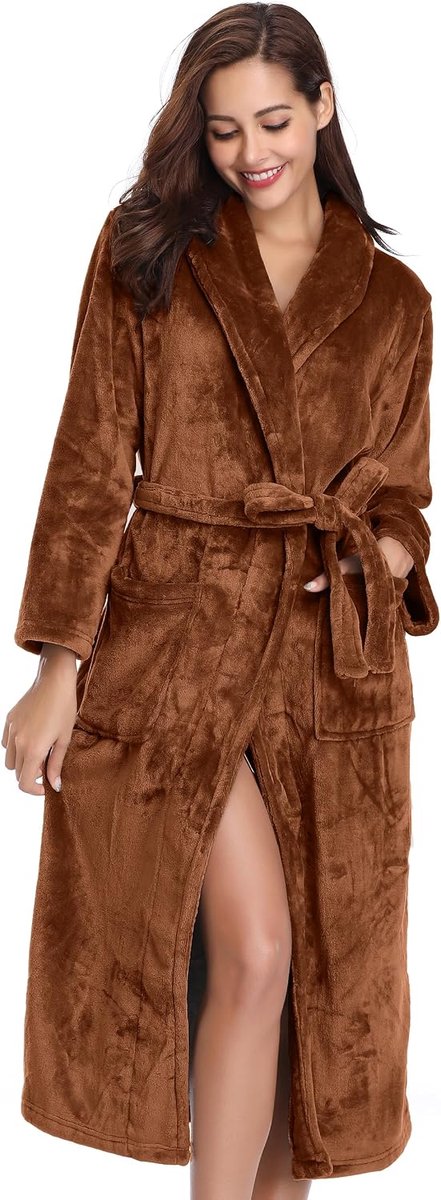 Damesbadjas flanel zacht - met capuchon of sjaalkraag - warm voor koude winter - SnelShoppen