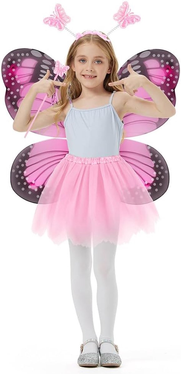 Butterfly kostuum voor kinderen - vlinderkostuum - tutu, toverstaf en haarband - perfect voor feesten - SnelShoppen