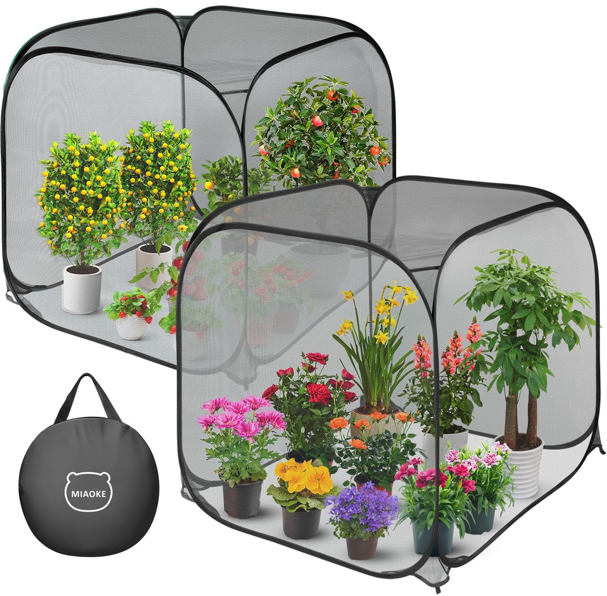 Plantennetafdekking 2-delig 90x90x97 cm - opvouwbaar - zwart - bescherming tegen insecten - ShopVlot