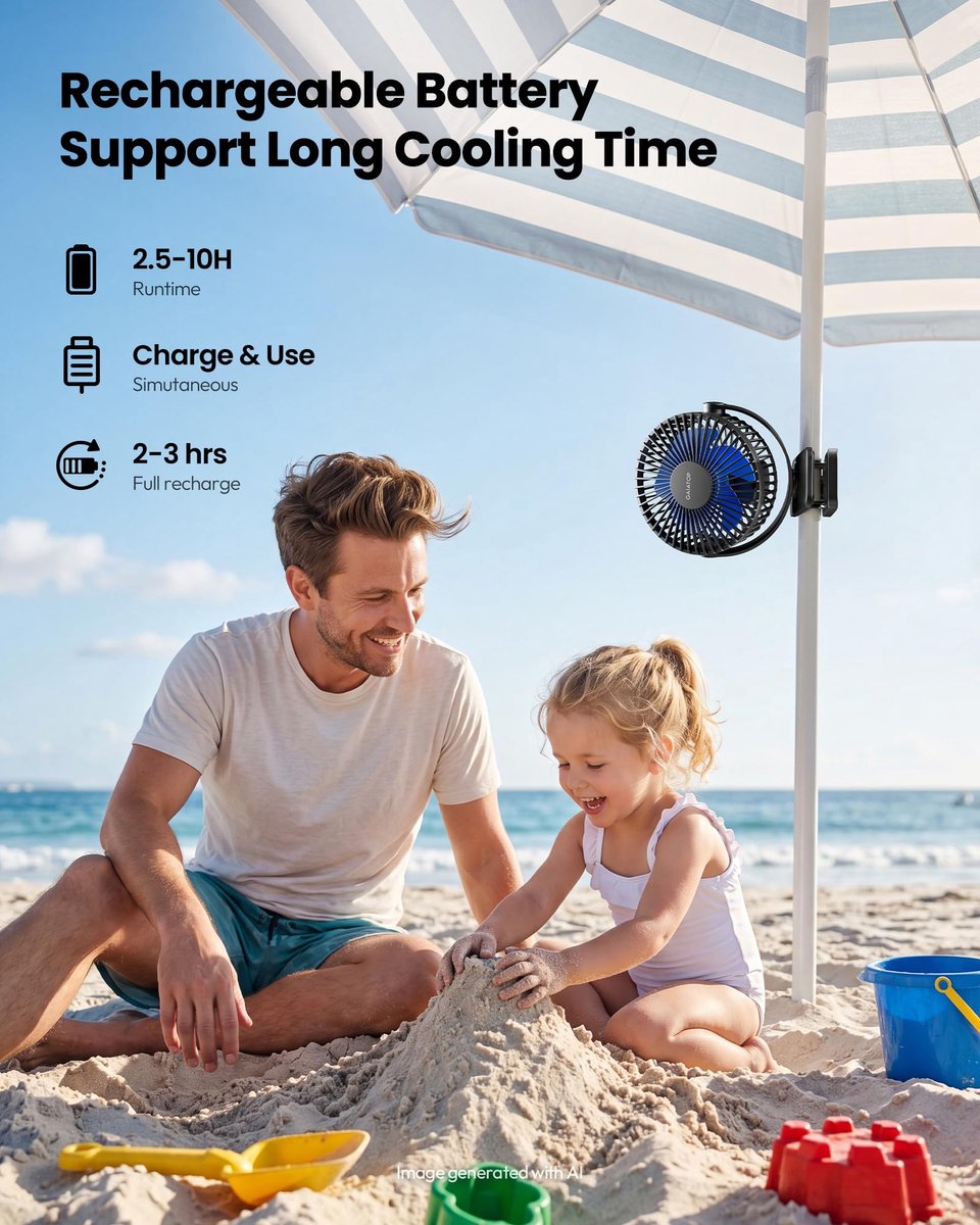 Draagbare ventilator met clip - klein en krachtig - 3 snelheden - 360° draaibaar - ShopVlot