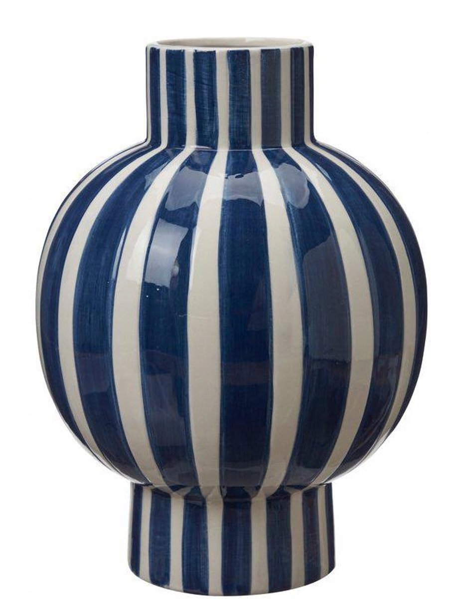 Decoratieve Keramische Vaas - Wit met Blauwe Strepen (25x19 cm)