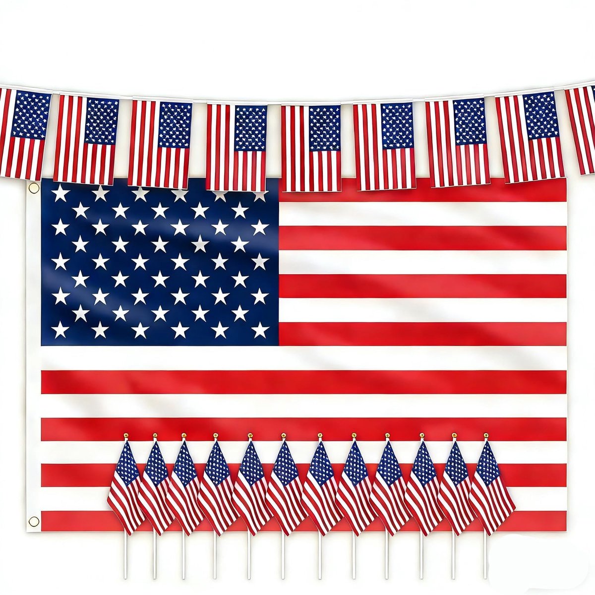 Vlaggen set voor 4 juli - 30 vlaggen en 15 ballonnen - Amerikaanse vlag - sfeervolle decoratie - ShopVlot