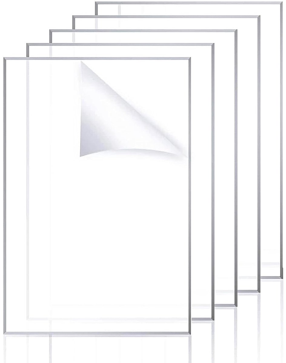 30 x 20 cm (2 mm), 5 stuks transparante kunststof platen voor frames, projectie en kleurmenging, met beschermfolie