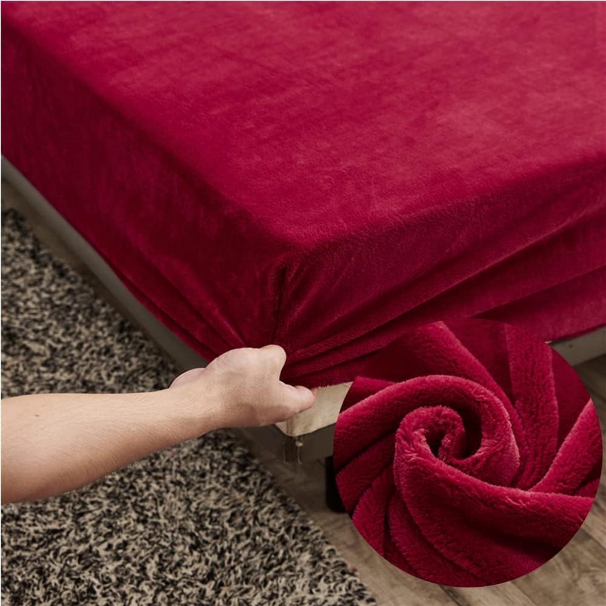 Hoeslaken, klein tweepersoons fluweel, wijnrood beddengoed, 30 cm diepe zak, warm winterbeddengoed, hoeslaken, zachte teddy fleece lakens, kreukvrij (120 x 200 x 30 cm)