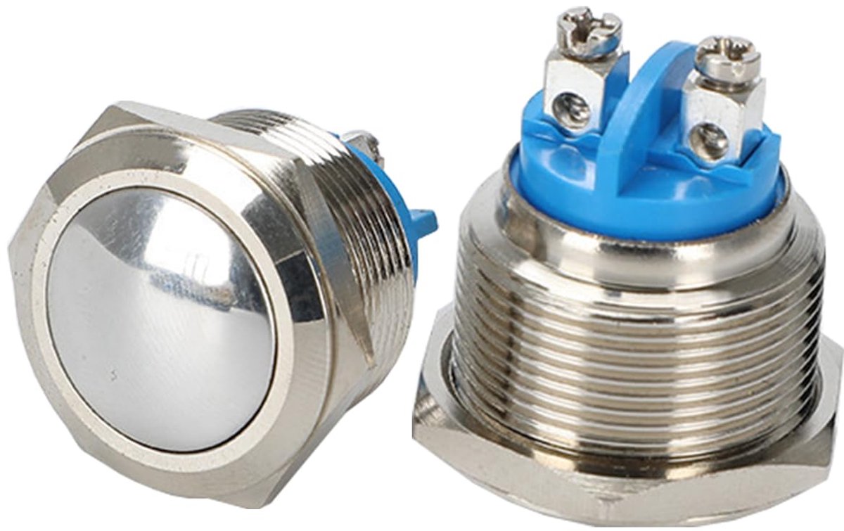 2 x 22 mm waterdichte schakelaar kogelkop, rond, met schroefvoeten, metalen drukschakelaar, momentane drukknop schakelaar, 2 A/6 V/12 V/24 V, geschikt voor claxons, autobellen, auto's enz
