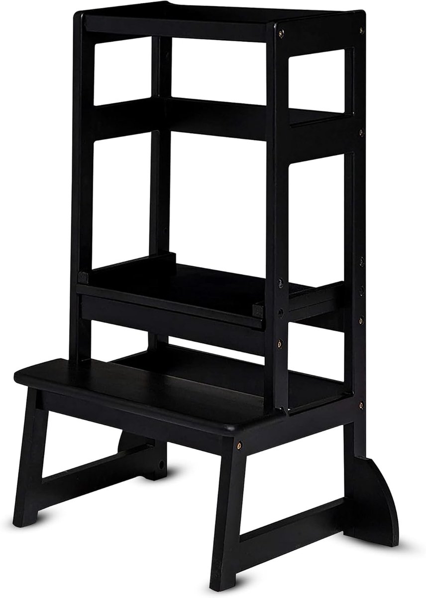 - Learning Tower - Montessori Leertoren - Leertoren keukenhulp - Leer Toren - Opstapje - Kindertrapje (Zwart, Standaard)