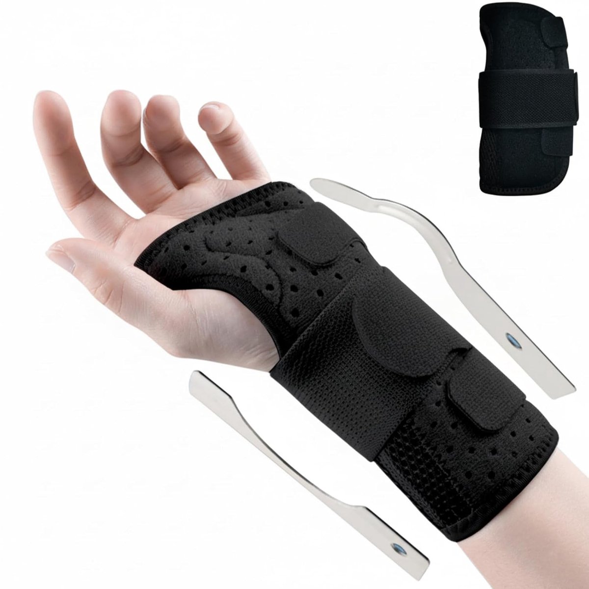 Polssteun met metalen spalk, ademende polsspalk voor peesontsteking, bandage en carpaal tunnelsyndroom, polsbandage ter verlichting van pijn voor dames en heren (links, S)