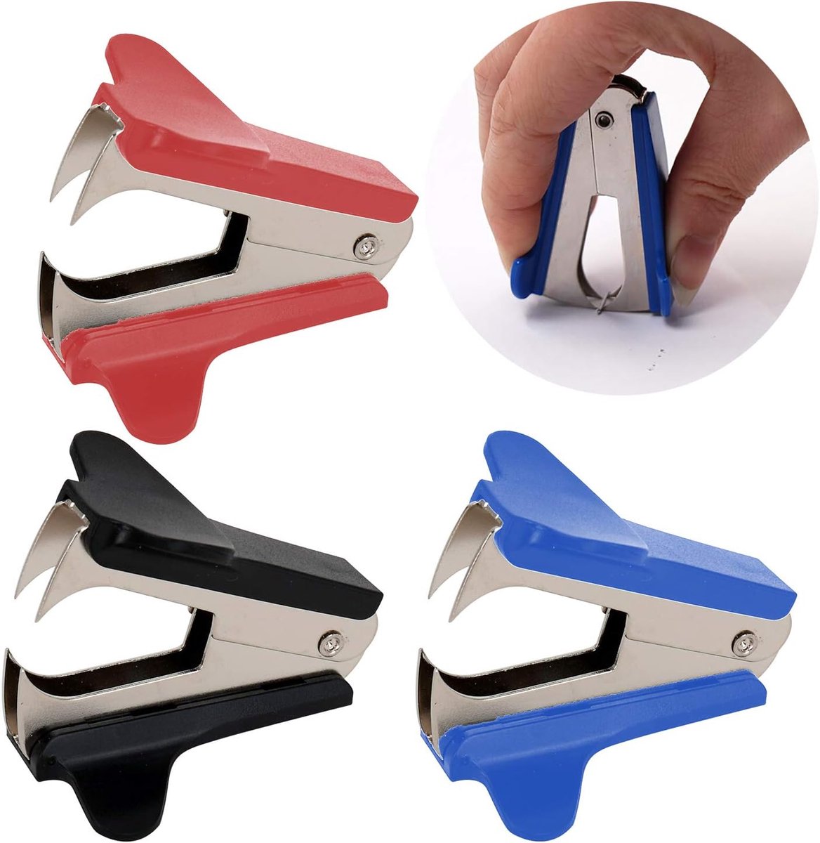 Nietverwijderaar,3 Pack Professionele Eagle nietverwijderaar met stalen kaak Mini nietverwijderaar nietjes verwijderingsgereedschap voor schoolkantoor Thuis Willekeurige kleuren