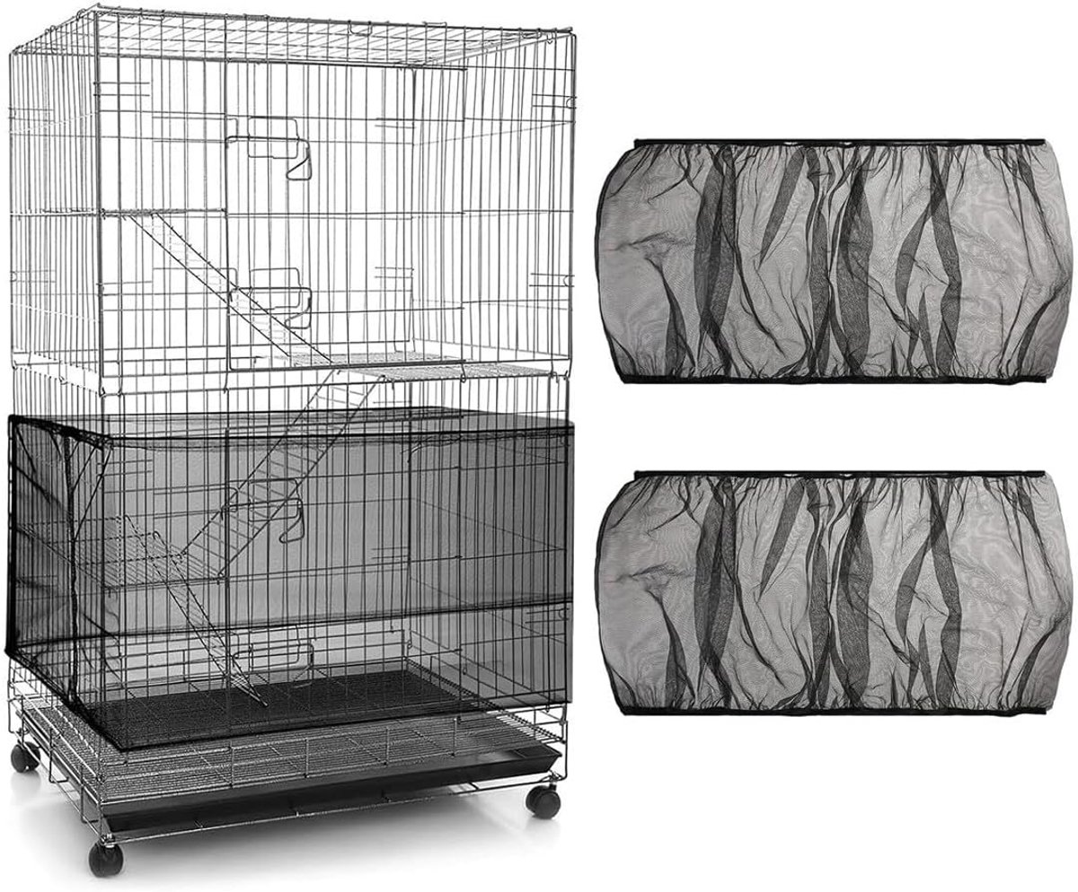 vogelkooi-afdekking, Extra Grote vogelkooi zaadvanger, papegaaien, trekkoord, vogelvoer voor kleine dieren net, afdekking rokbewaking voor ronde vierkante kooien, 2 Stuks, Zwart