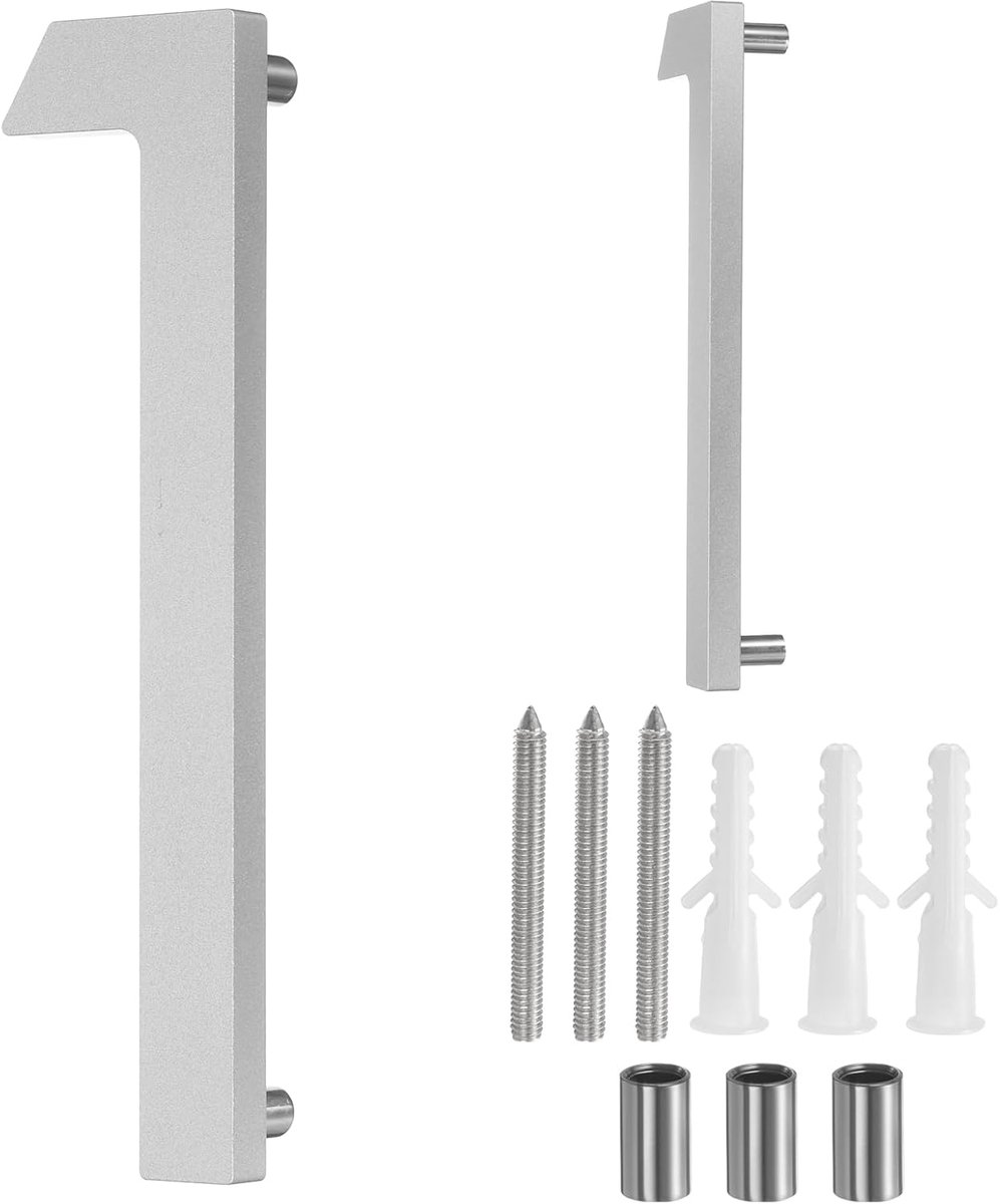 Huisnummers, modern adresnummer van massief aluminium, 15,24 cm voor buiten, met nagelkit voor huis, straat, kantoor, brievenbus (nummer 1, zilver)