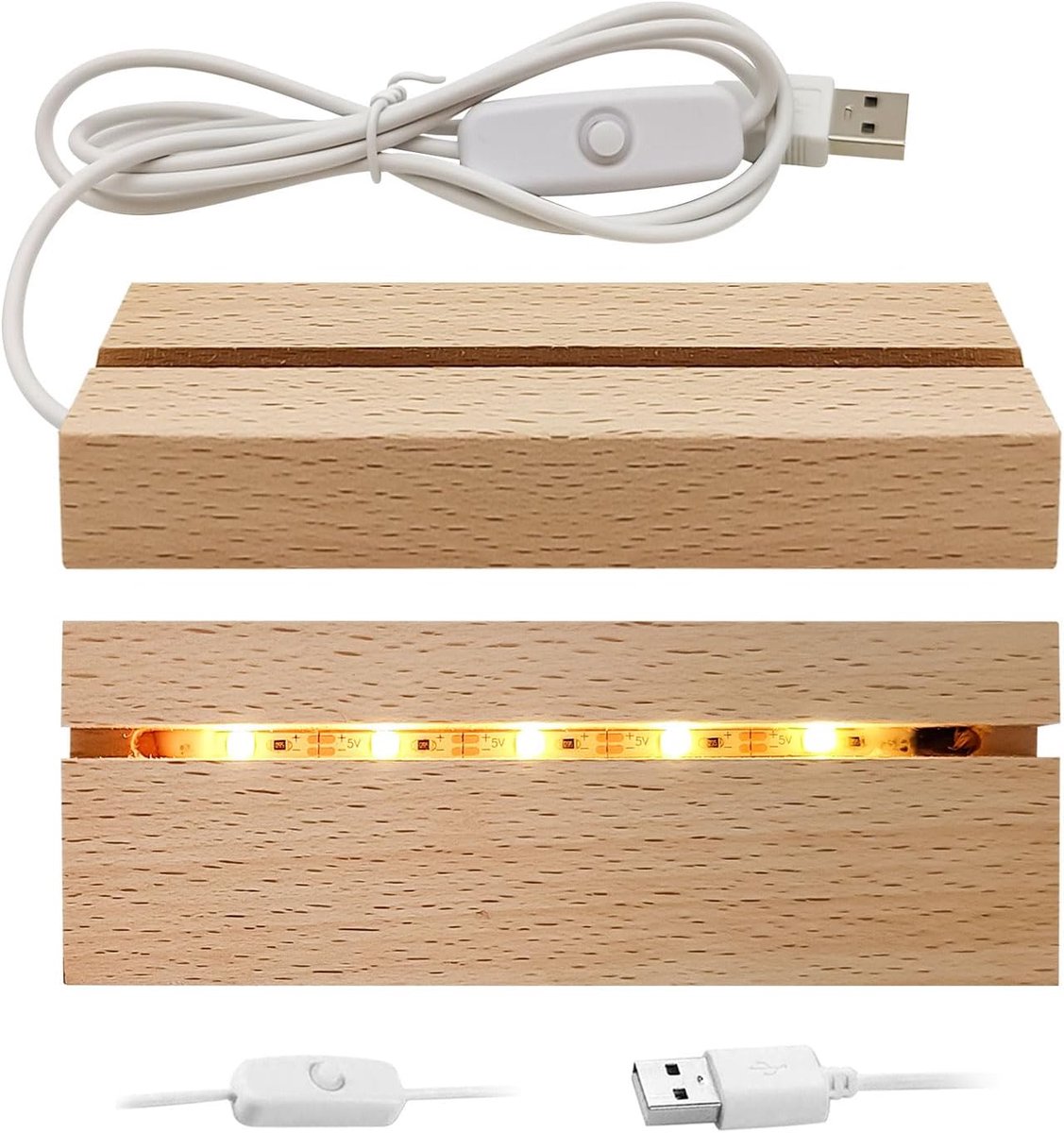2 Pack LED-verlichting Display Base, Houten Rechthoek Display Voetstuk Art Lights Display Stand voor Crystal Glass Resin Art DIY Decoratieve Ornament
