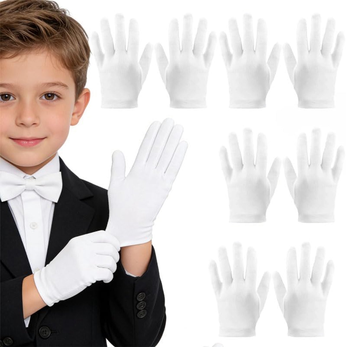 Katoenen handschoenen voor kinderen, 4 paar wasbare en herbruikbare katoenen hydraterende handschoenen, zachte handschoenen, witte handschoenen voor eczeem voor kleine handen voor droge