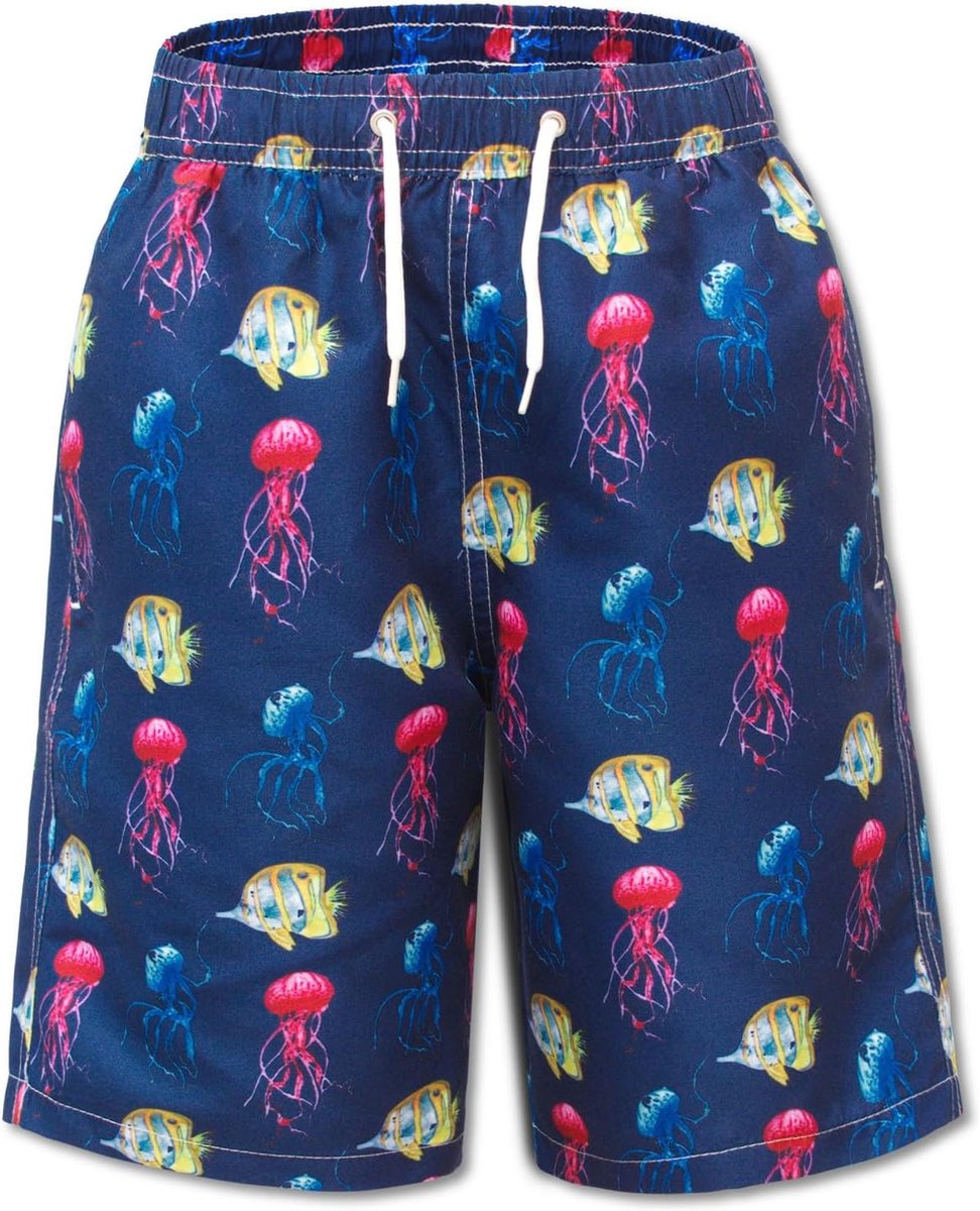 & Sea Zwembroek voor jongens, sneldrogend, boardshorts, ademend, waterafstotend, met mesh-voering, zakken en verstelbaar trekkoord, maat 140-182