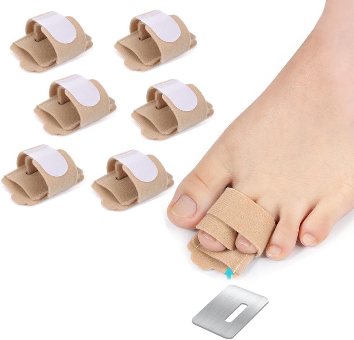 6 stuks beige nylon teenstraights, comfortabel, ergonomisch, voor voetverzorging en teenuitlijning (huidkleur)