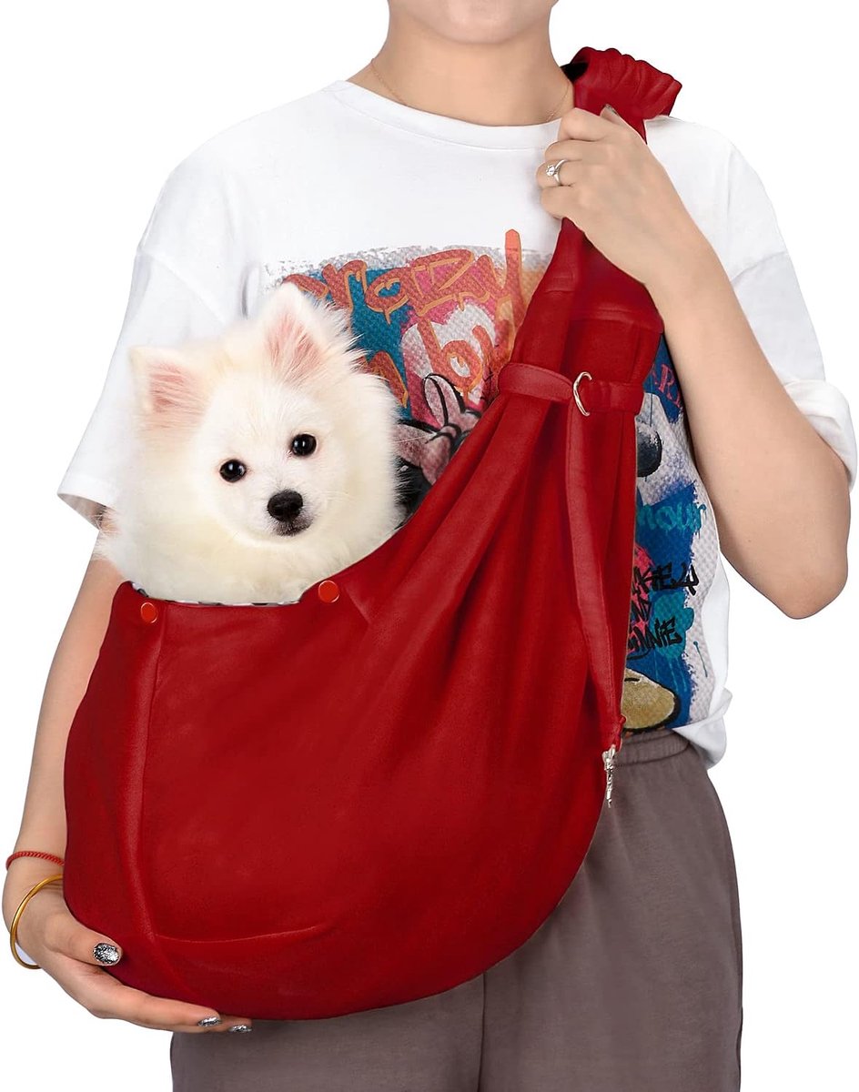Hondendraagtas Omkeerbaar Draagzak voor Kleine Honden, Verstelbaar Huisdier Draagtas Handsfree Crossbody Draagriem met Halsbandhaak voor Hond/Kat/Konijn, Fuchsia Roze