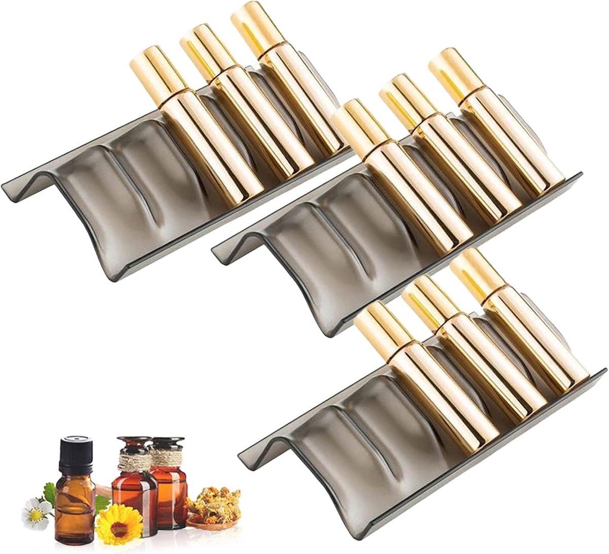 5 Slots Plastic Houder voor Etherische 0lie Aromatherapie Organizer - 3 Stuks Displayrek voor Etherische Olieflessen en Opbergstandaard Etherische Oliën Box Geschikt voor Thuis/SPA/Kantoor