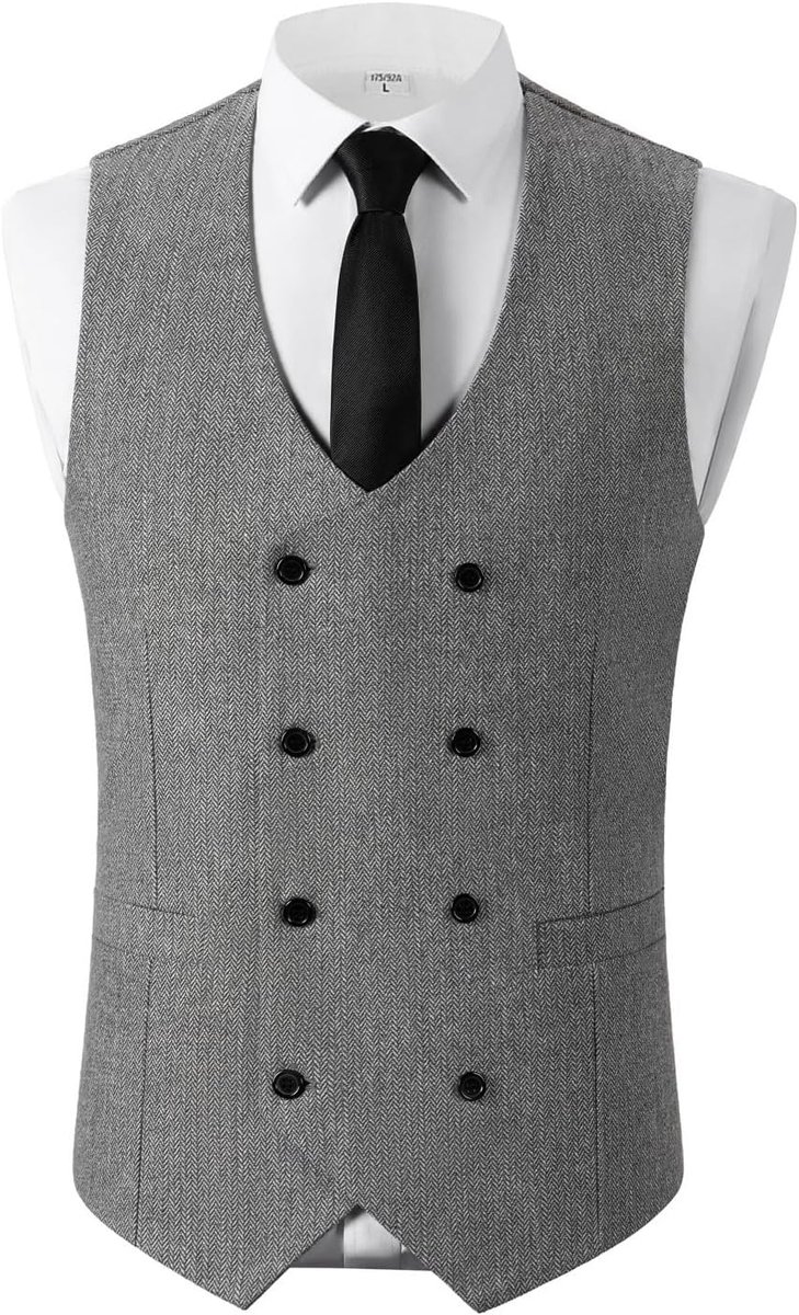 Herenkostuum met twee rijen wol, tweed vest voor bruiloft, zilver-grijs, XXL