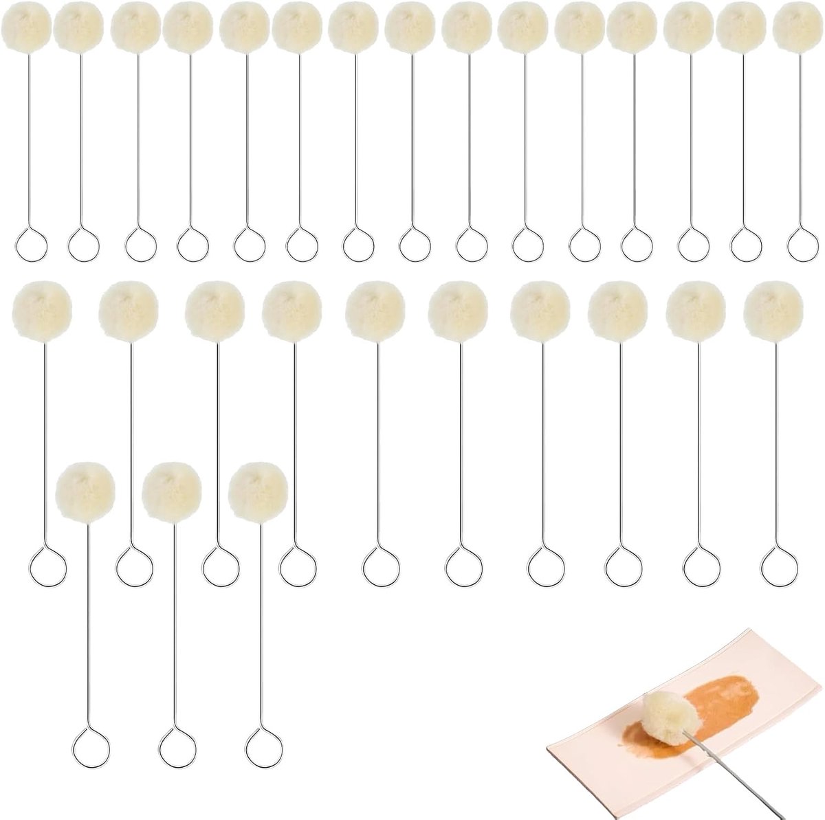 applicator borstels 30 stuks – 2cm wolbal met 15cm lang handvat – ideaal voor leerverf, lijm, wax en DIY projecten – herbruikbaar en pluisvrij – wit