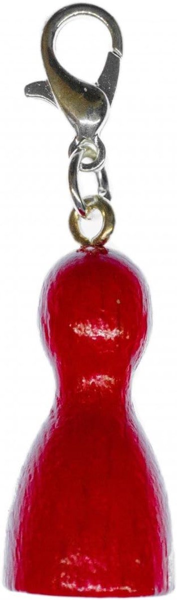 Speelfiguur charm speelkegel hout mannetje bordspel rood - handgemaakte modesieraden I kettinghanger verzilverd - bedelhanger bedelarmband - hanger voor armband, 24mm, Metaal Hout