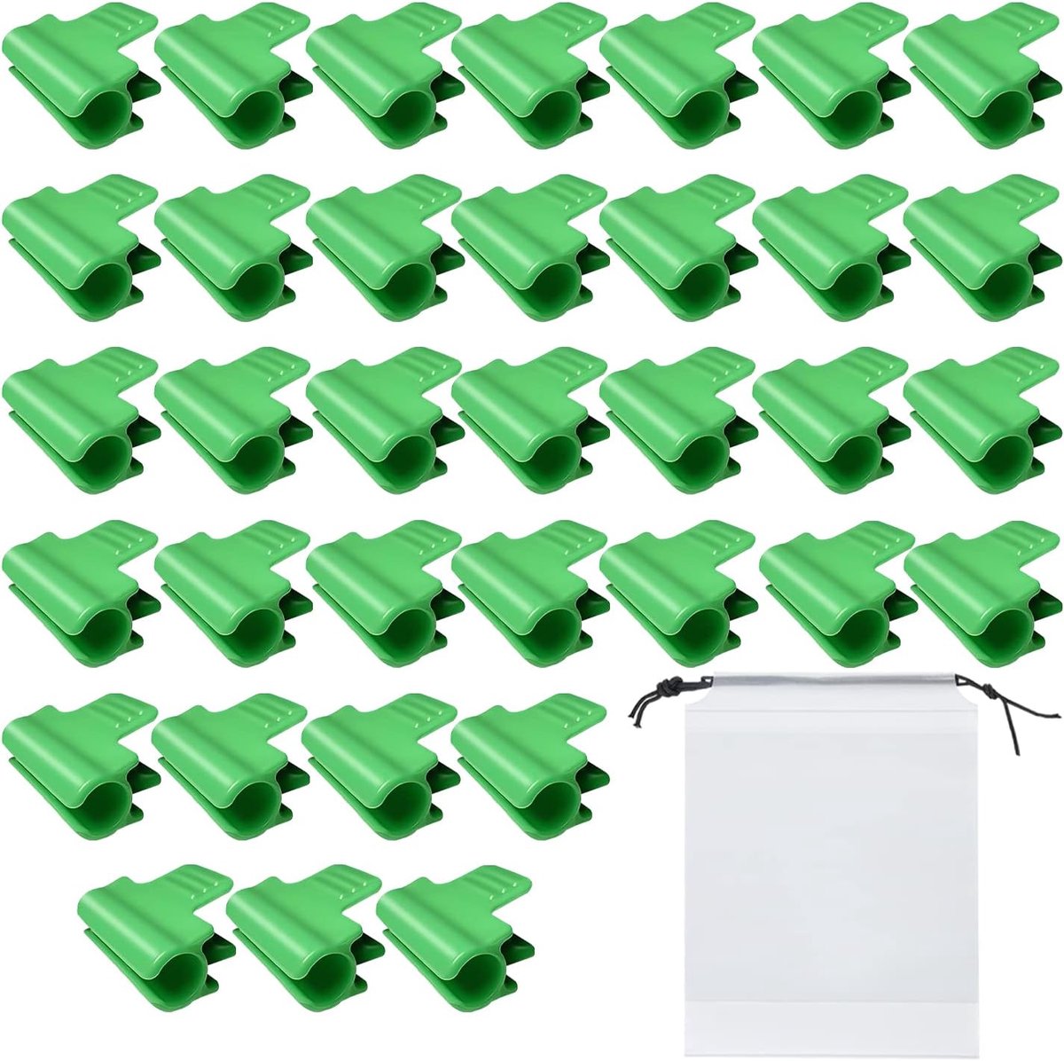 Klemmen, tuinboogklemmen, plantklemmen, tuinschaduwbuisklemmen en 1 trekkoordzak voor seizoensgebonden plantuitbreidingsondersteuning, vogelnet, tuinnet, schaduwdoekaccessoires
