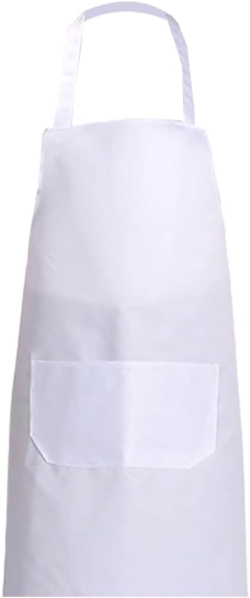 Wit verstelbaar 100% polyester mouwloos met zakken lange banden dubbele schouderriem voor mannen en vrouwen schoonmaken koken bakken barbecue tekenen