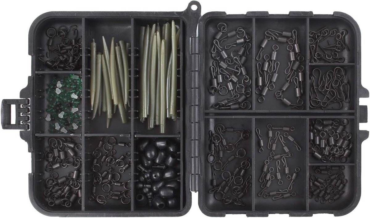 270 stks Karpervissen Swivel Snaps Clips Rolling Ring en Quick Change Kralen Snelheid Links Release Snaps Anti Tangle Mouwen Rigs Kit met Tackle Box voor Karper Grof Zeevissen