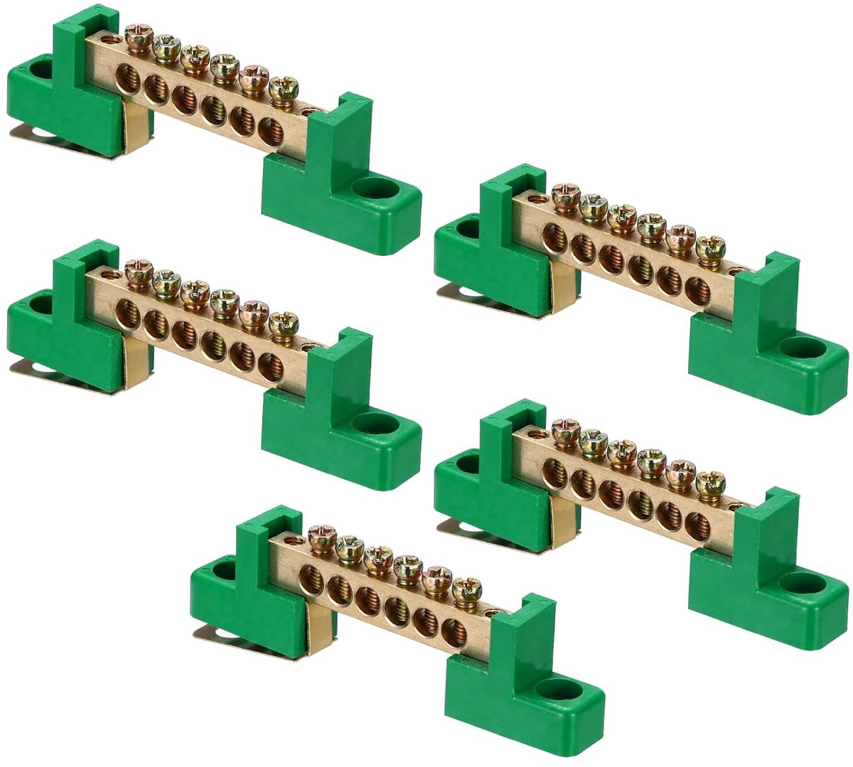 5 stuks aardingskruimellijst, terminal, aardingsstaaf, messing, 6 standen, aardingsblok voor elektrische box, groen