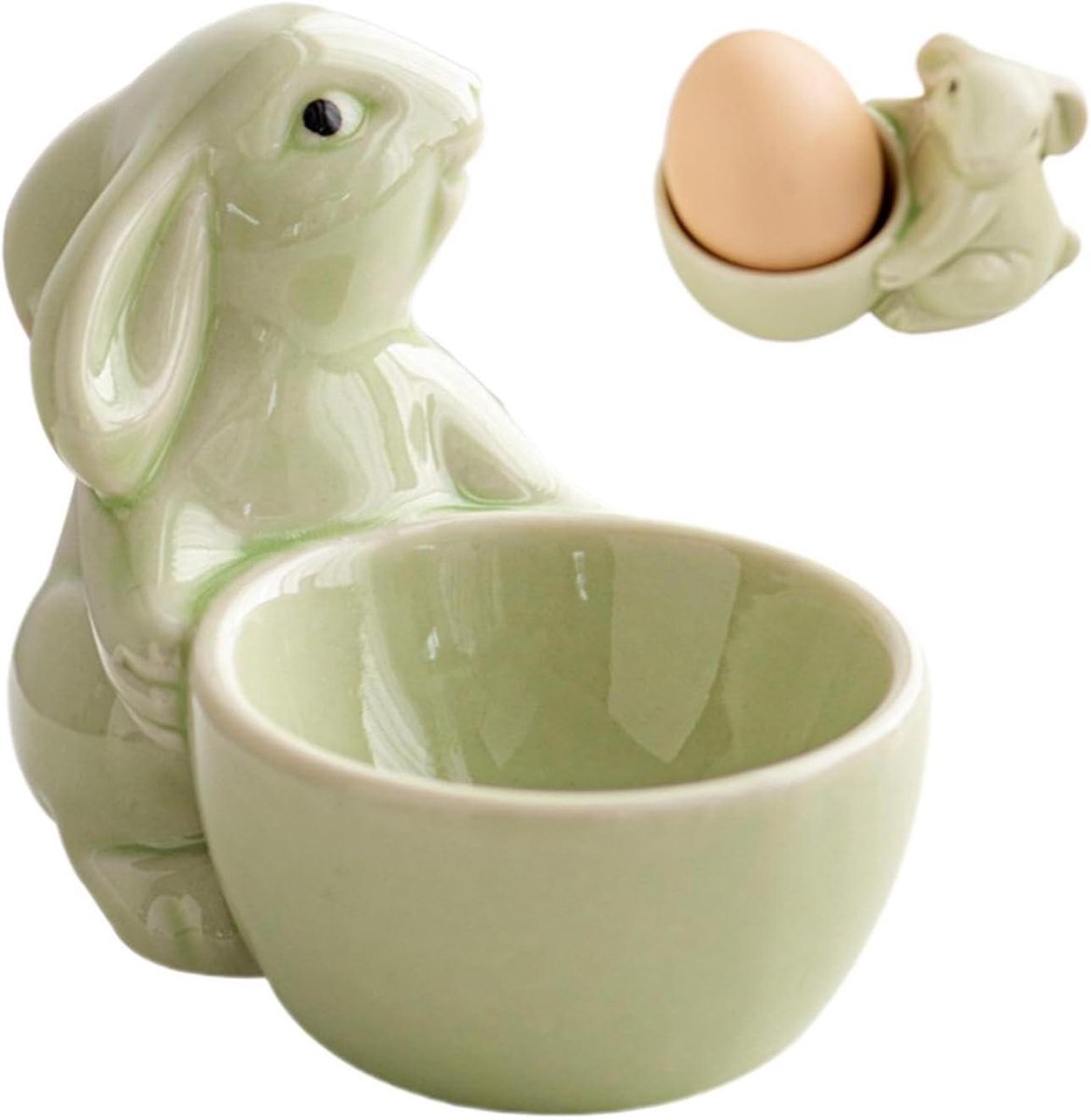 Keramische Eierdopjes - Konijn Eierdopjes - Ontbijt Serveren - Schattig Konijn Design - 8.5 x 7 cm - Groen
