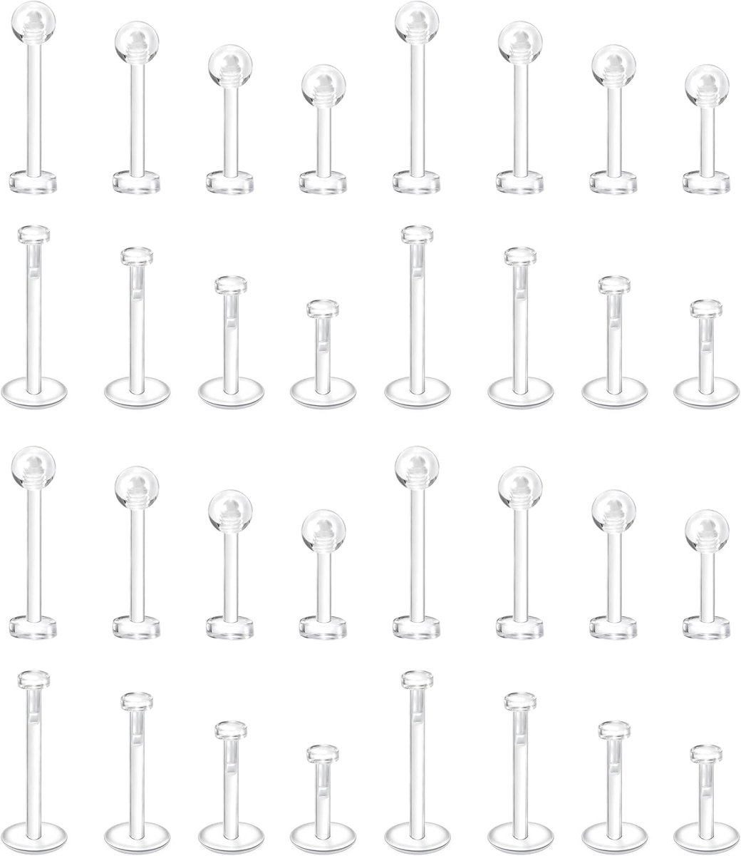 32-82 stuks transparante acryl piercings voor neus, septum, lip, tong, , navel, oor, kraakbeen, oor, piercing, sieraden, kunststof, voor chirurgie en magneetresonantie