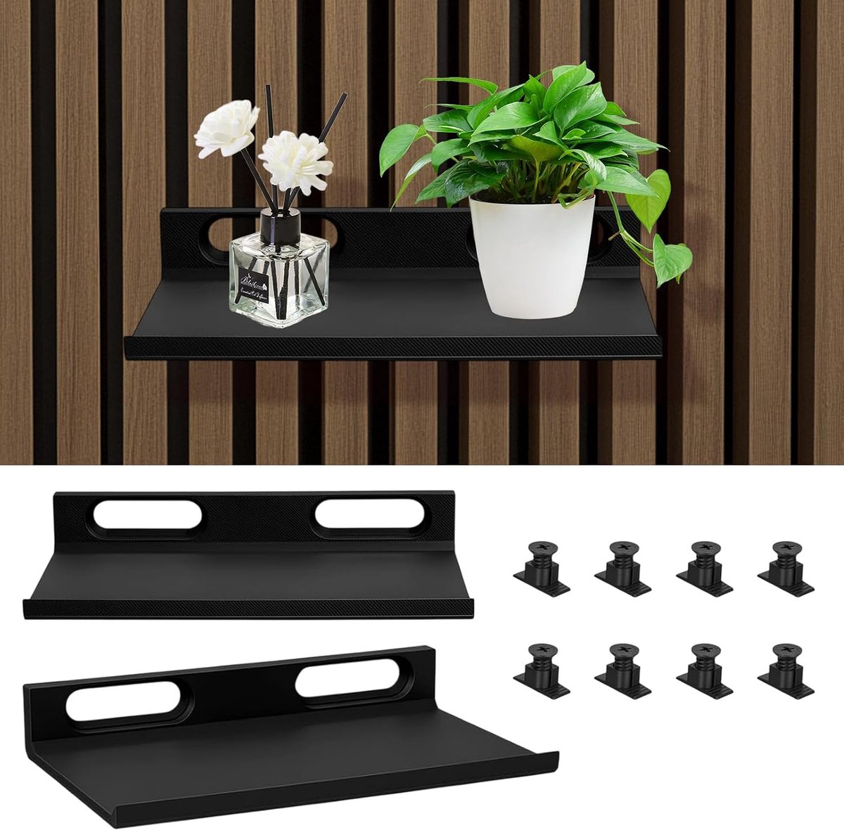 2 sets wandorganizers voor akoestisch wandrek, zwart, zwevende wandplanken, wandplanken zonder boren, montage zonder boren, voor wandorganizer (15 x 9 cm)
